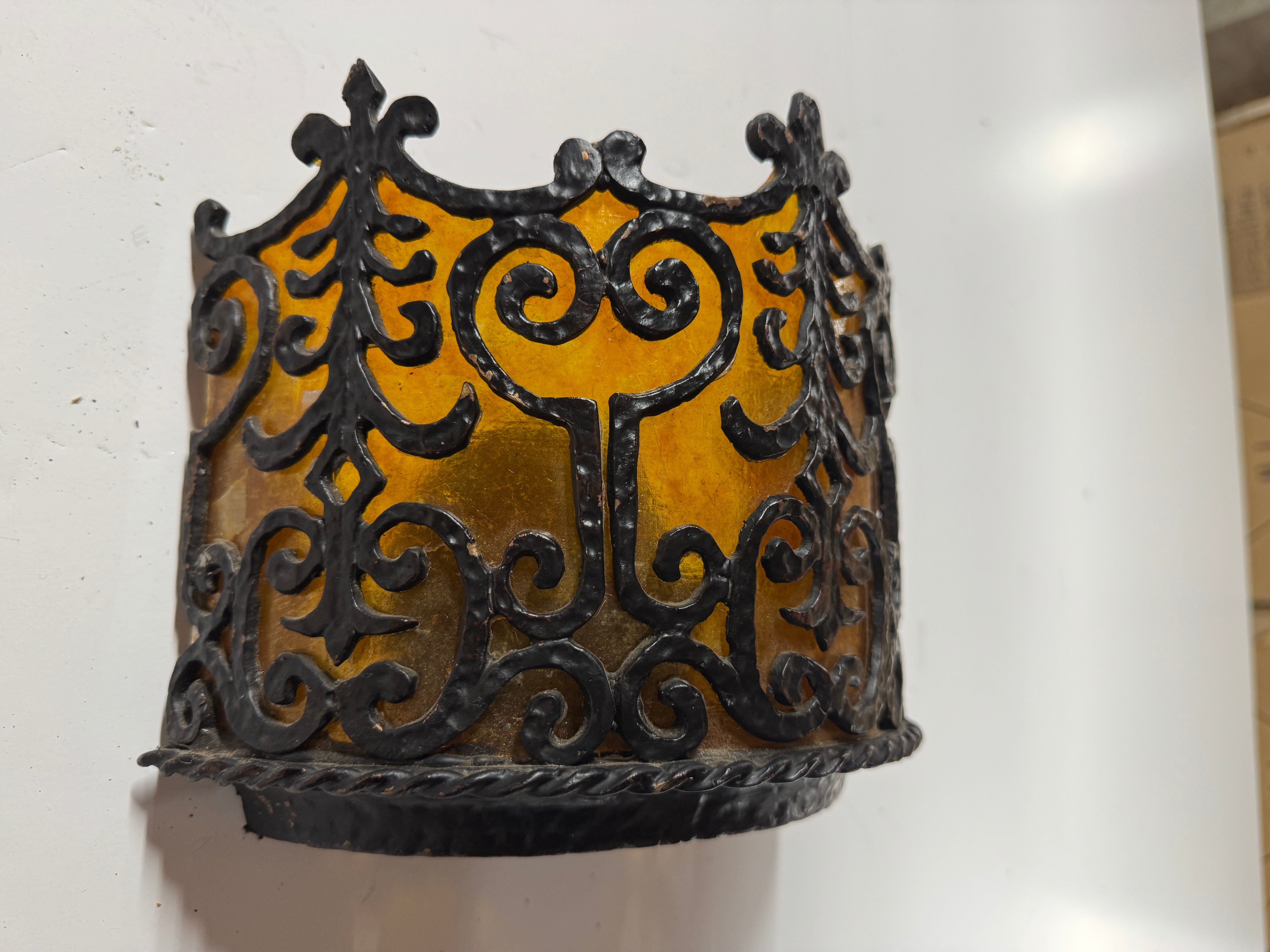 AL3-028: 20th Century Lighting Spanish Colonial Sconce Corona Worn Blackened Paint Finish