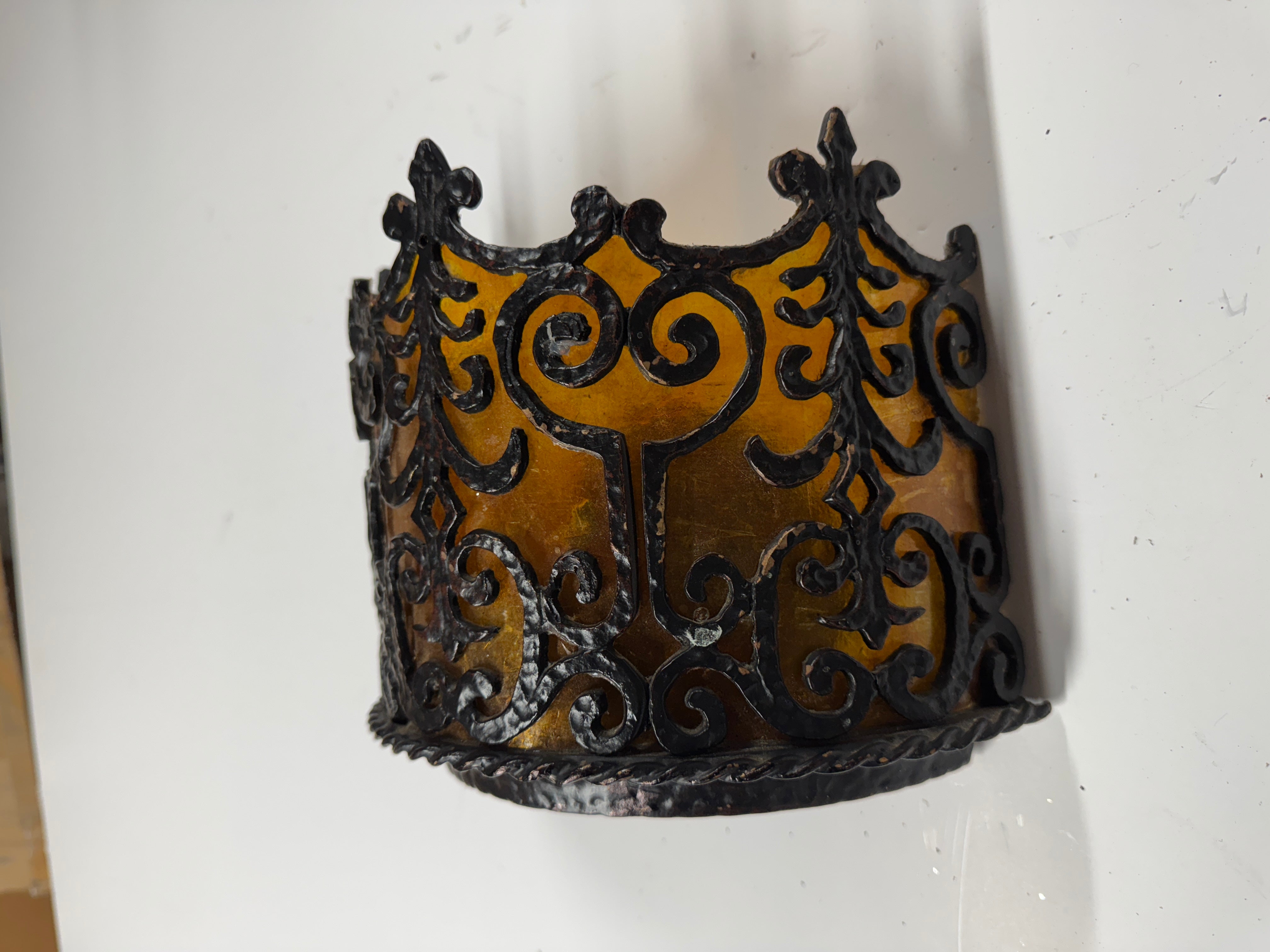 AL3-028: 20th Century Lighting Spanish Colonial Sconce Corona Worn Blackened Paint Finish