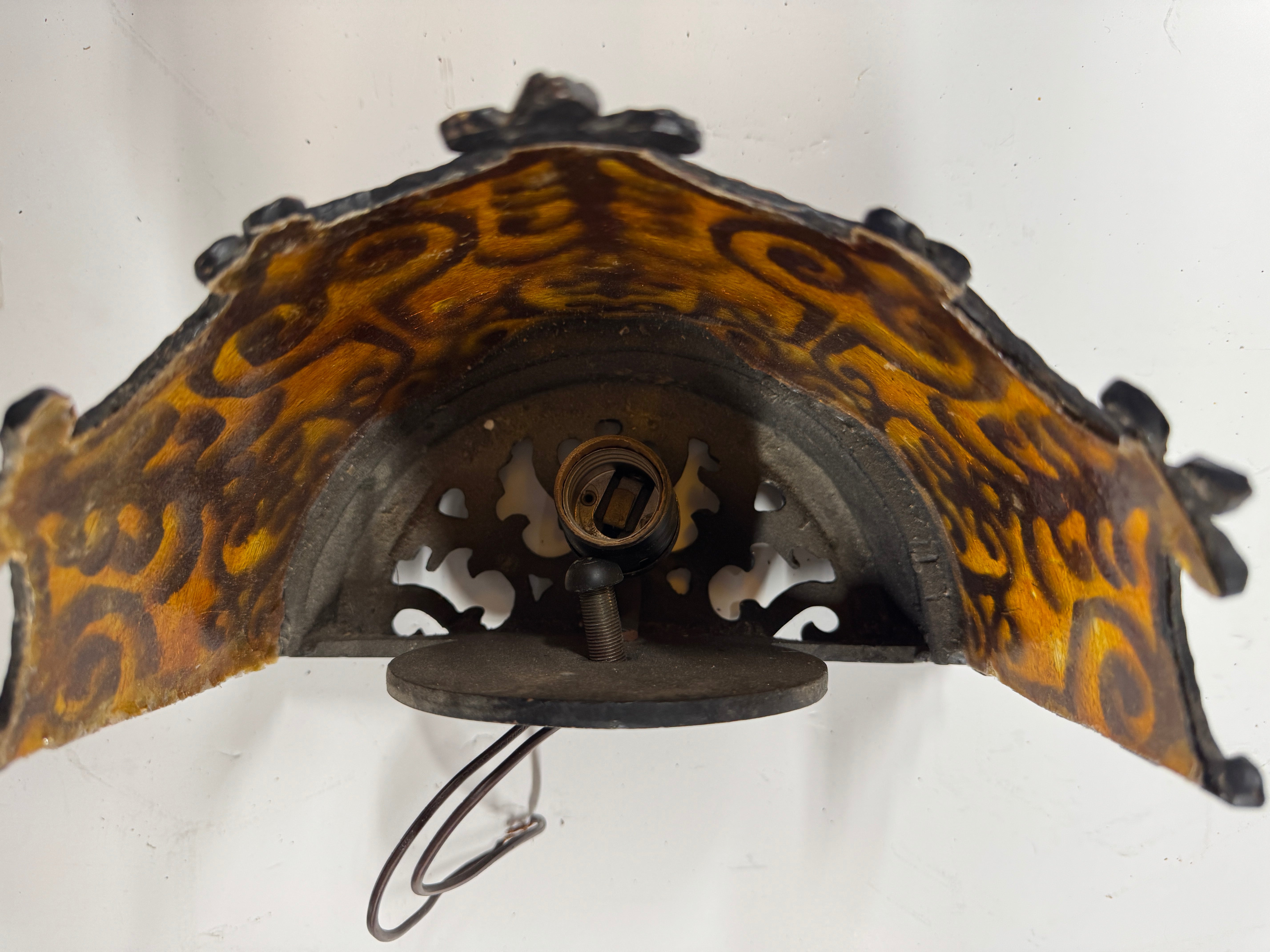 AL3-028: 20th Century Lighting Spanish Colonial Sconce Corona Worn Blackened Paint Finish