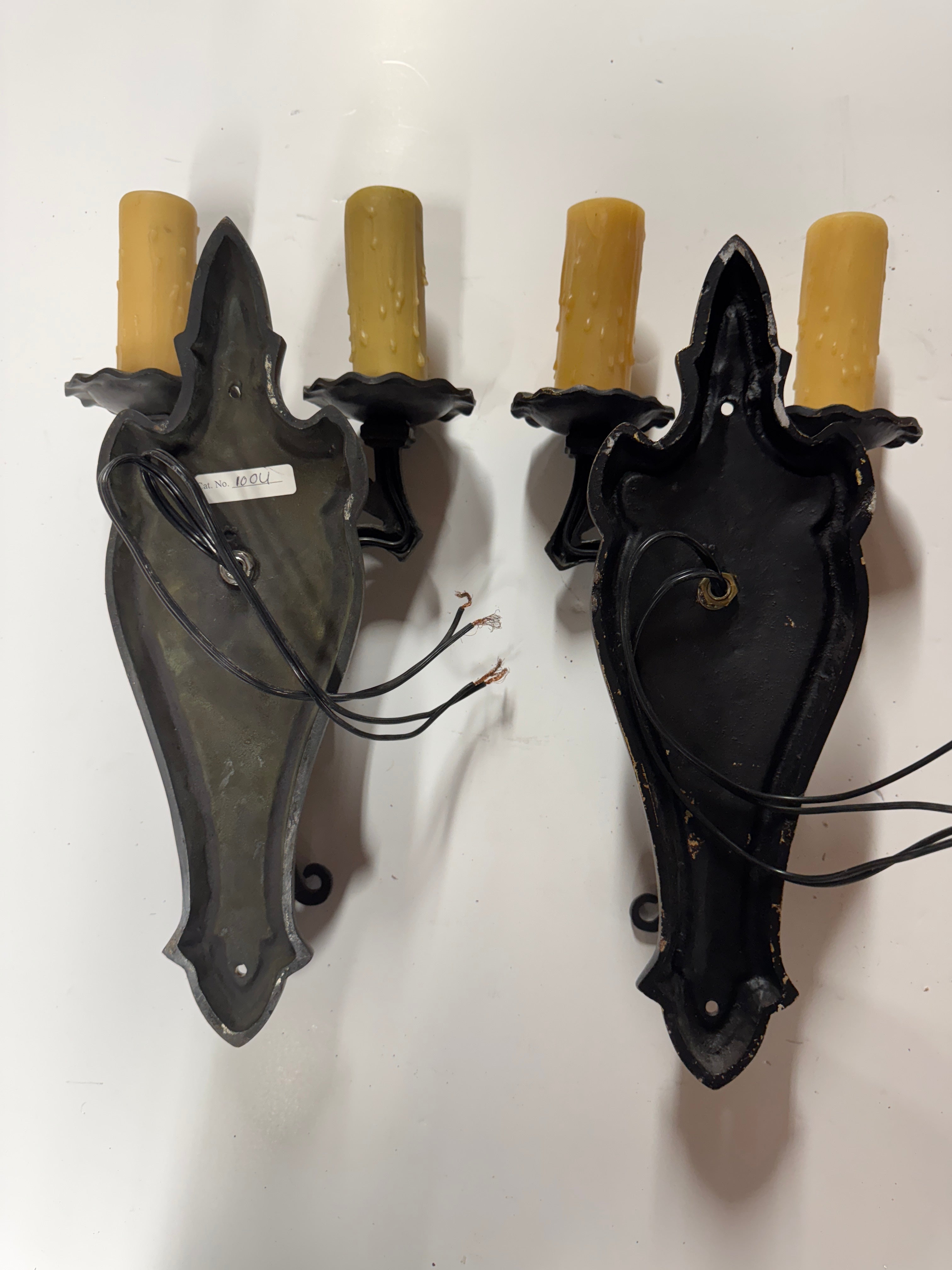 AL3-022: 20th Century Lighting Pair of Spanish Colonial Sconces El Cortez Worn Blackened Paint Finish