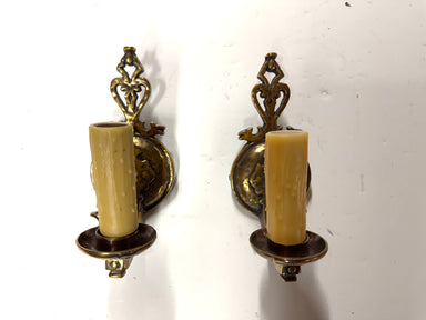20th Century Lighting Pair of Spanish Colonial Sconces Livorno Antique Brass Finish | Work of Man