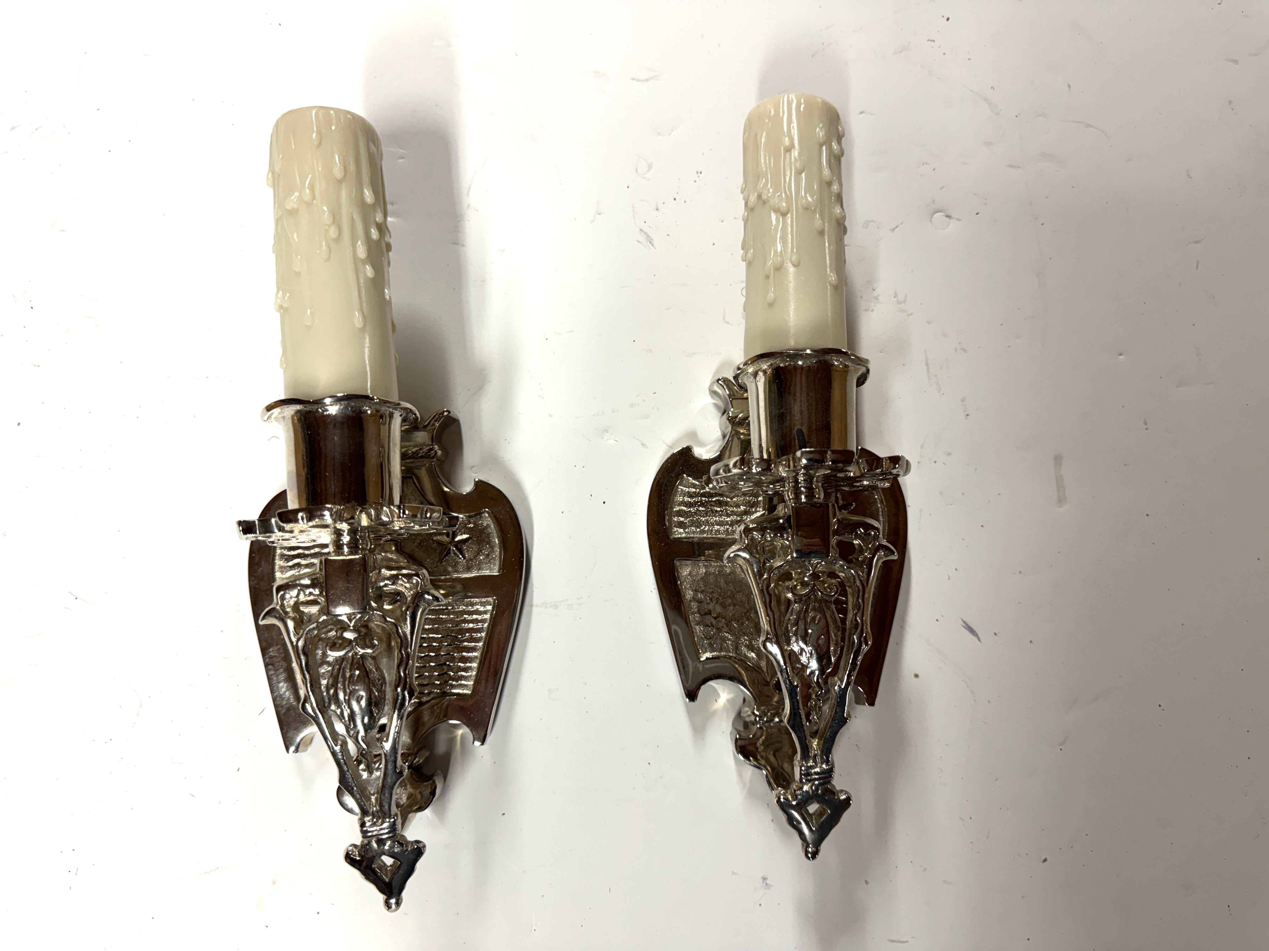 AL3-025: 20th Century Lighting Pair of Spanish Colonial Sconces Marseilles Old Nickel Finish
