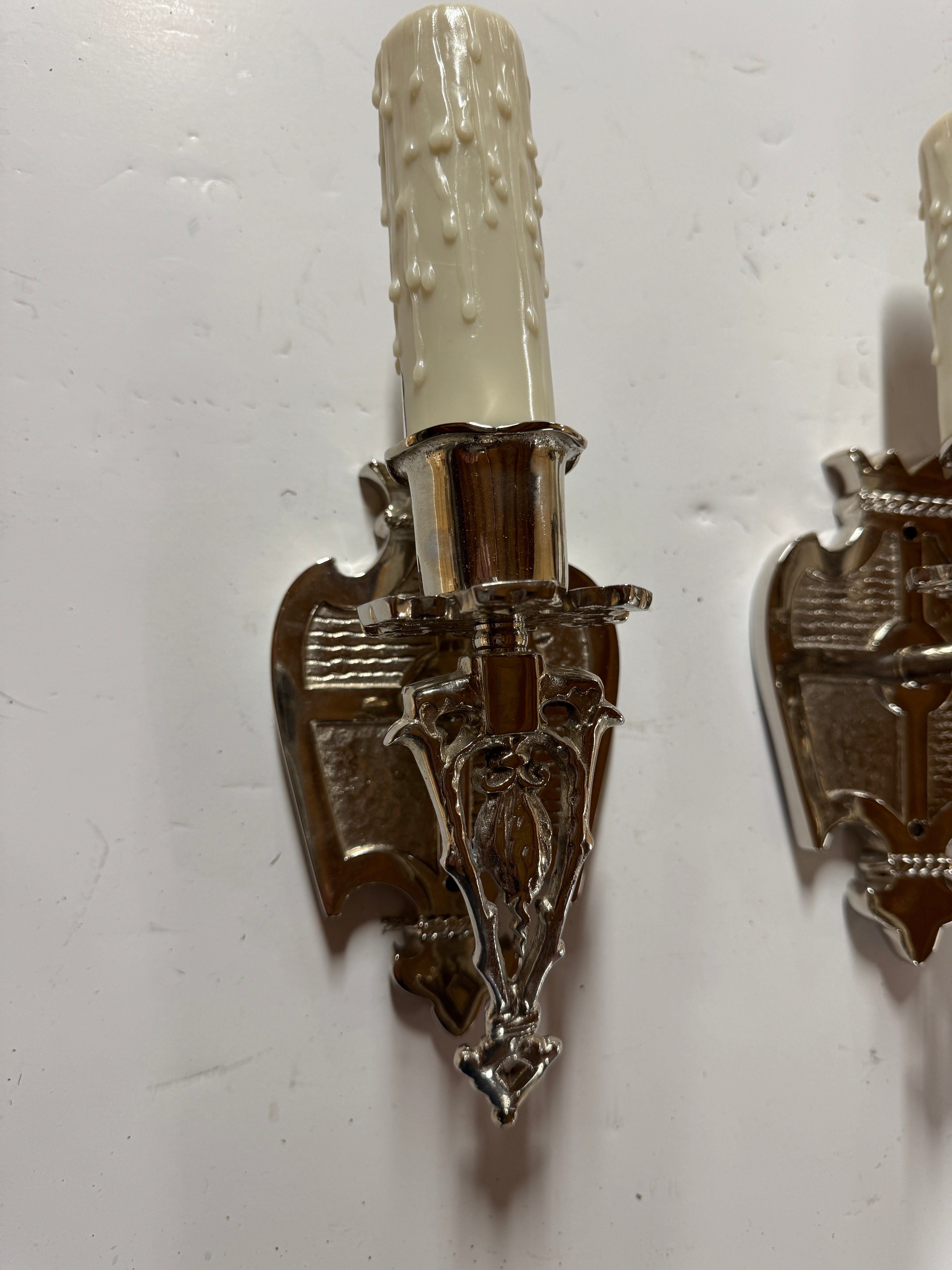 AL3-025: 20th Century Lighting Pair of Spanish Colonial Sconces Marseilles Old Nickel Finish