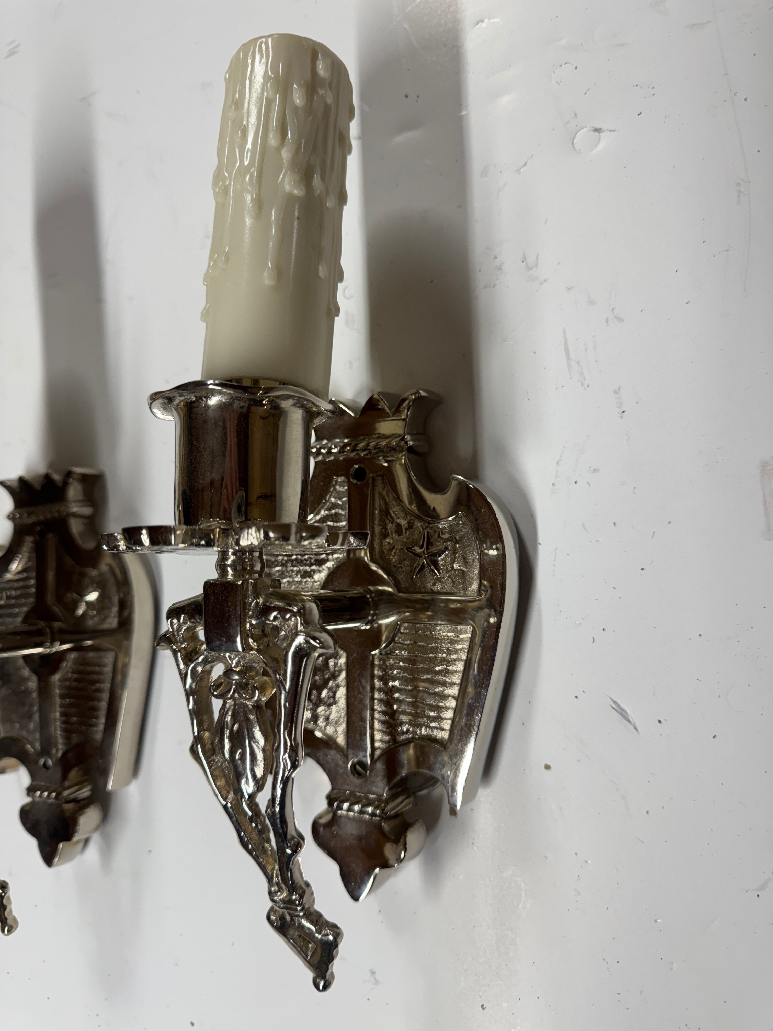 AL3-025: 20th Century Lighting Pair of Spanish Colonial Sconces Marseilles Old Nickel Finish