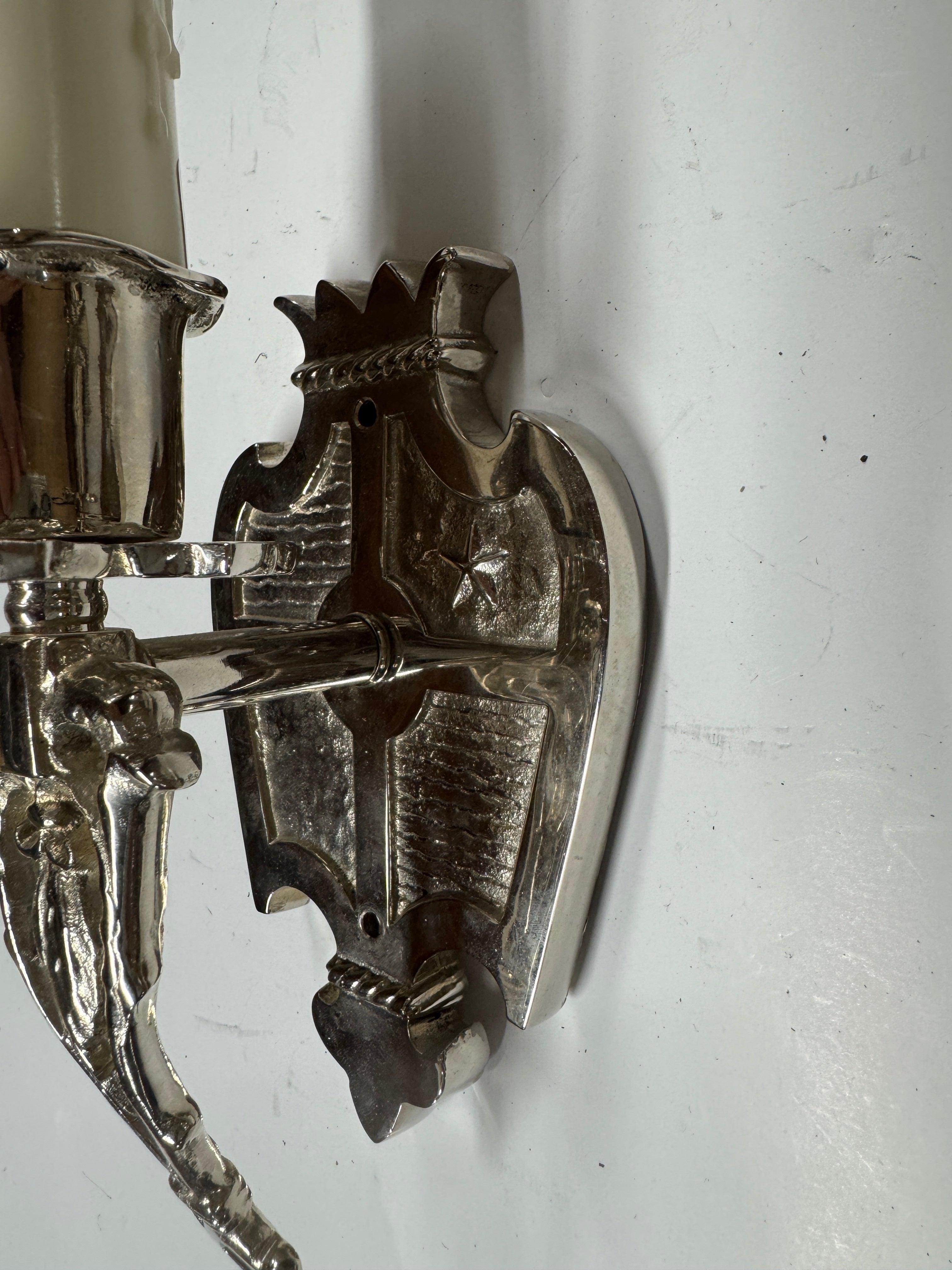 AL3-025: 20th Century Lighting Pair of Spanish Colonial Sconces Marseilles Old Nickel Finish