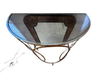 Vintage Mirror & Chromed Demi Lune Console Table Late 20th Century | Work of Man