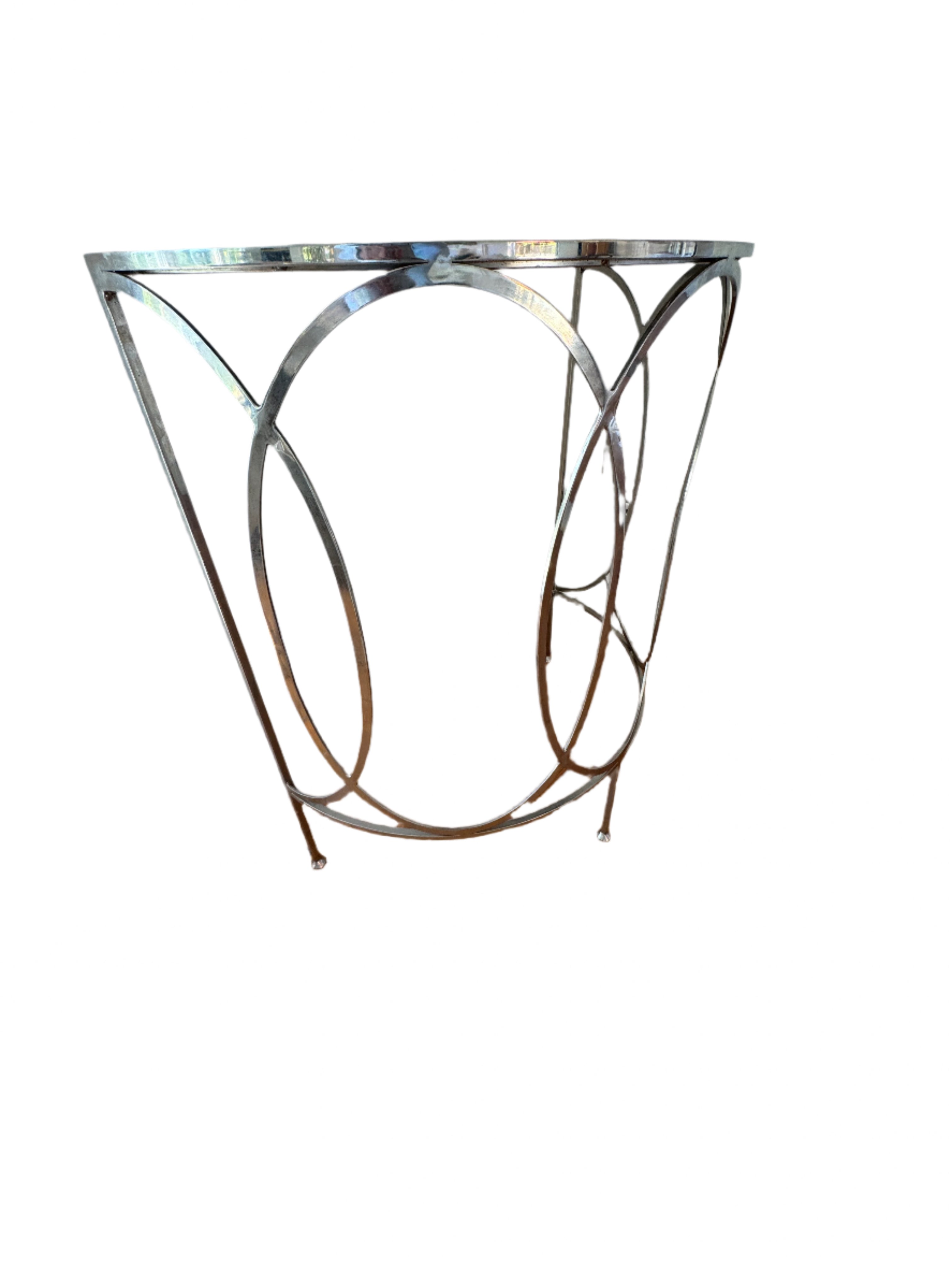 Vintage Mirror & Chromed Demi Lune Console Table Late 20th Century | Work of Man