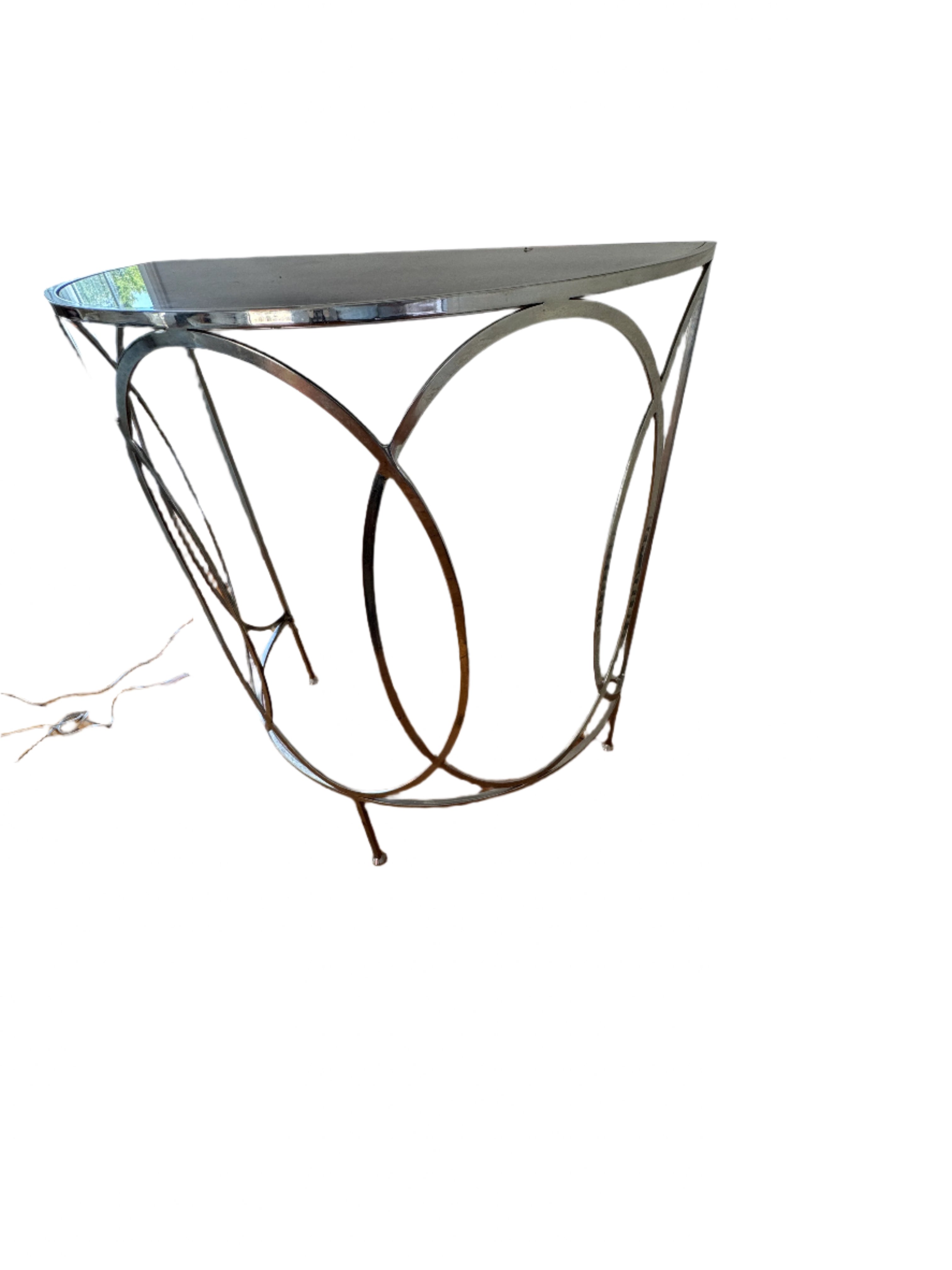 Vintage Mirror & Chromed Demi Lune Console Table Late 20th Century | Work of Man