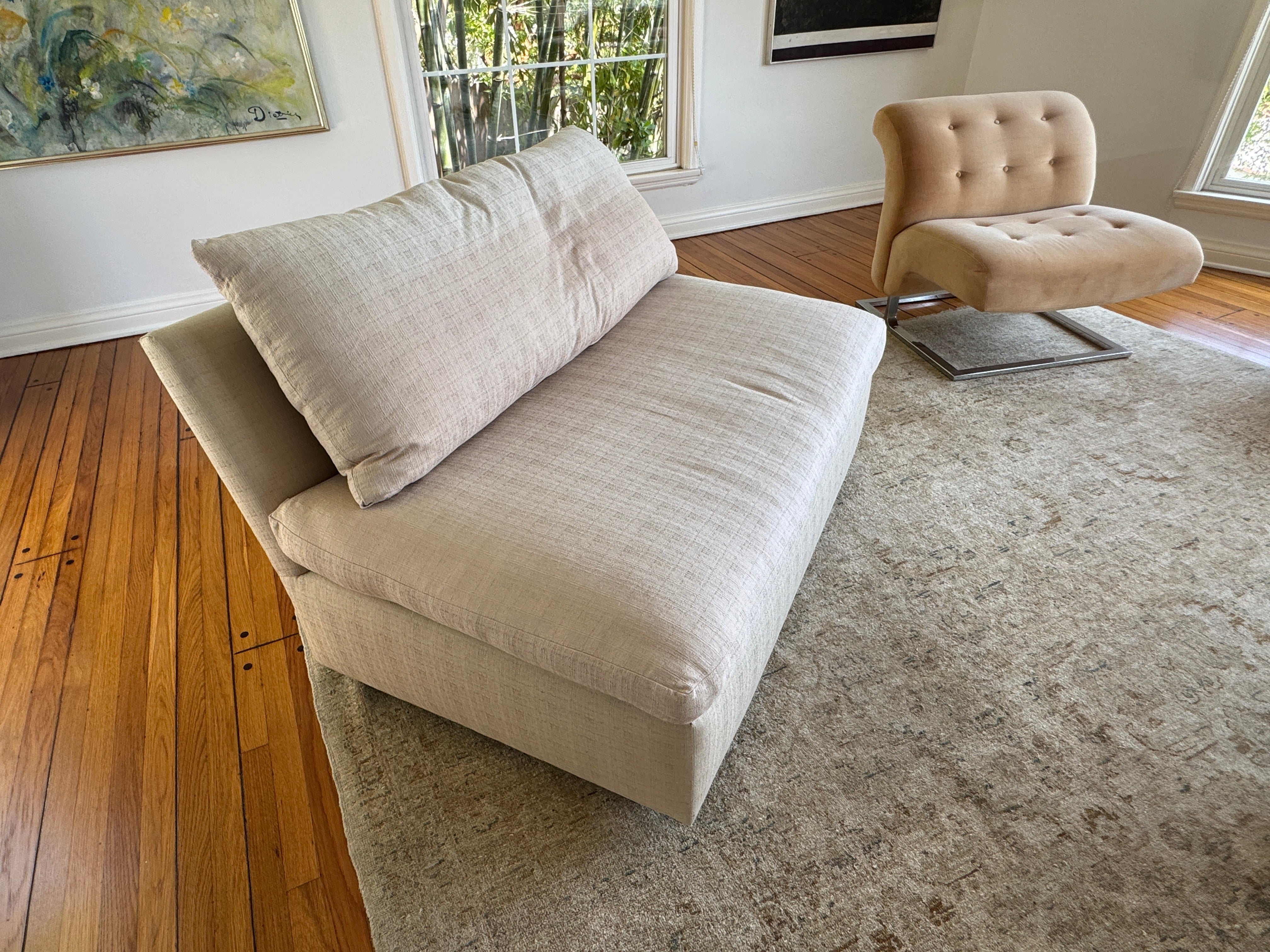 AF2-072: Pair Armless Loveseats Down Cushions Circa 1970's