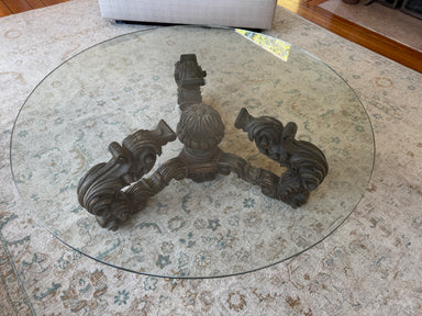 Antique Hand Carved Acanthus Leaf Glass Top Coffee Table Early 20th Century | Work of Man