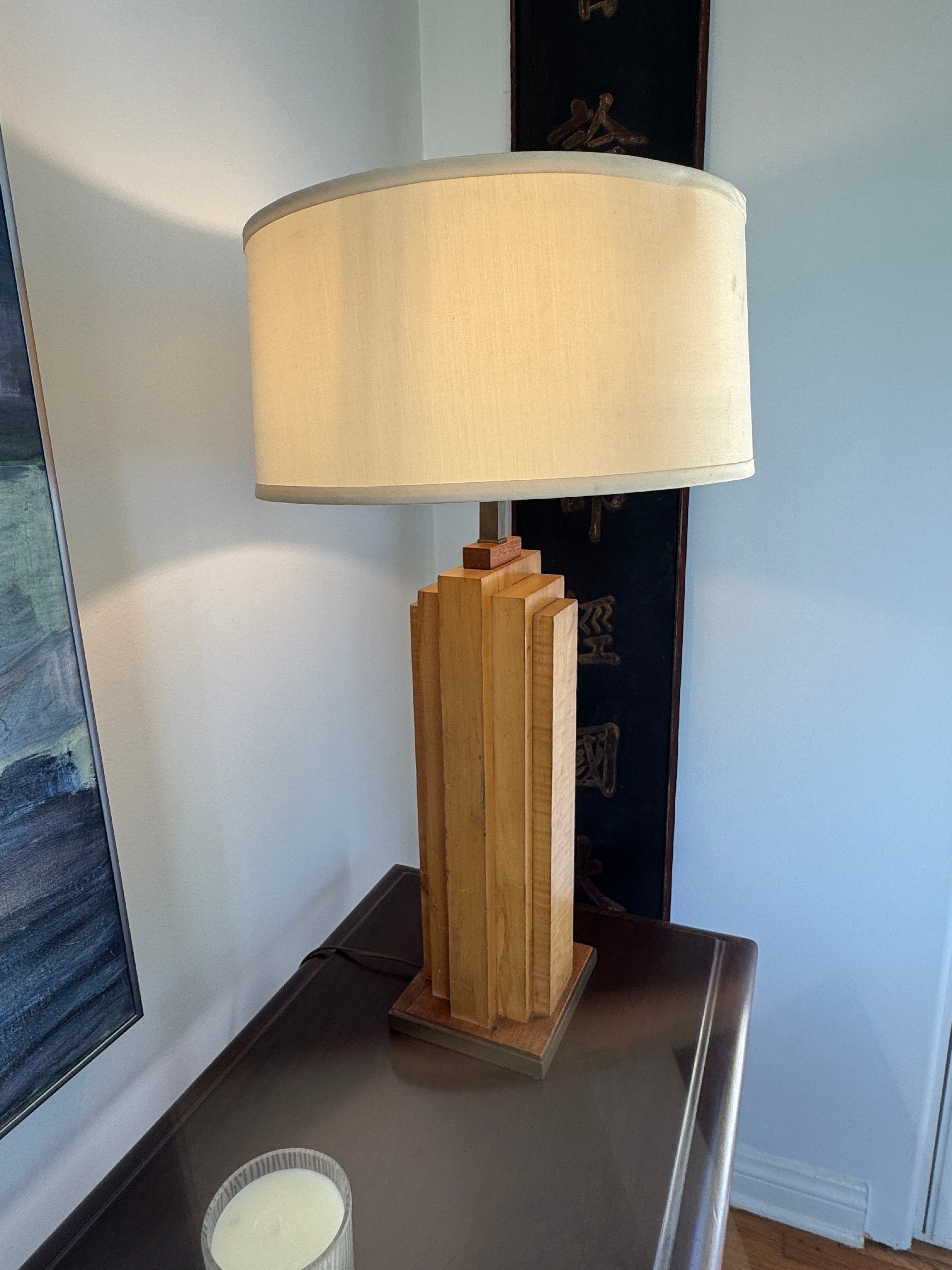 AL2-039: Antique Mid Century Modern Wood Skyscraper Art Deco Pair Table Lamps Circa 1940's