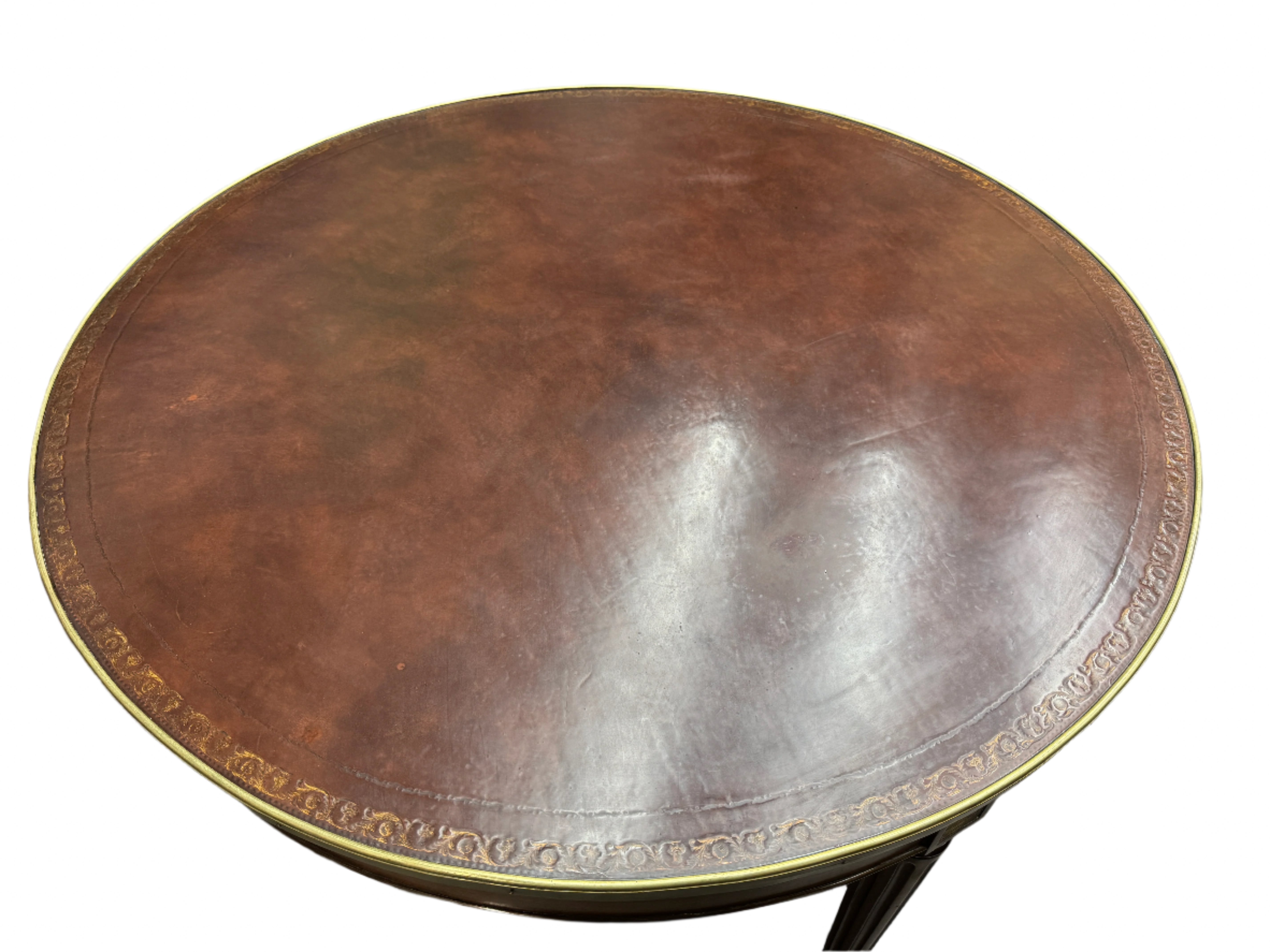 AF1-071:  Vintage Mid 20th Century Directoire Style Game Table w/ Leather Top