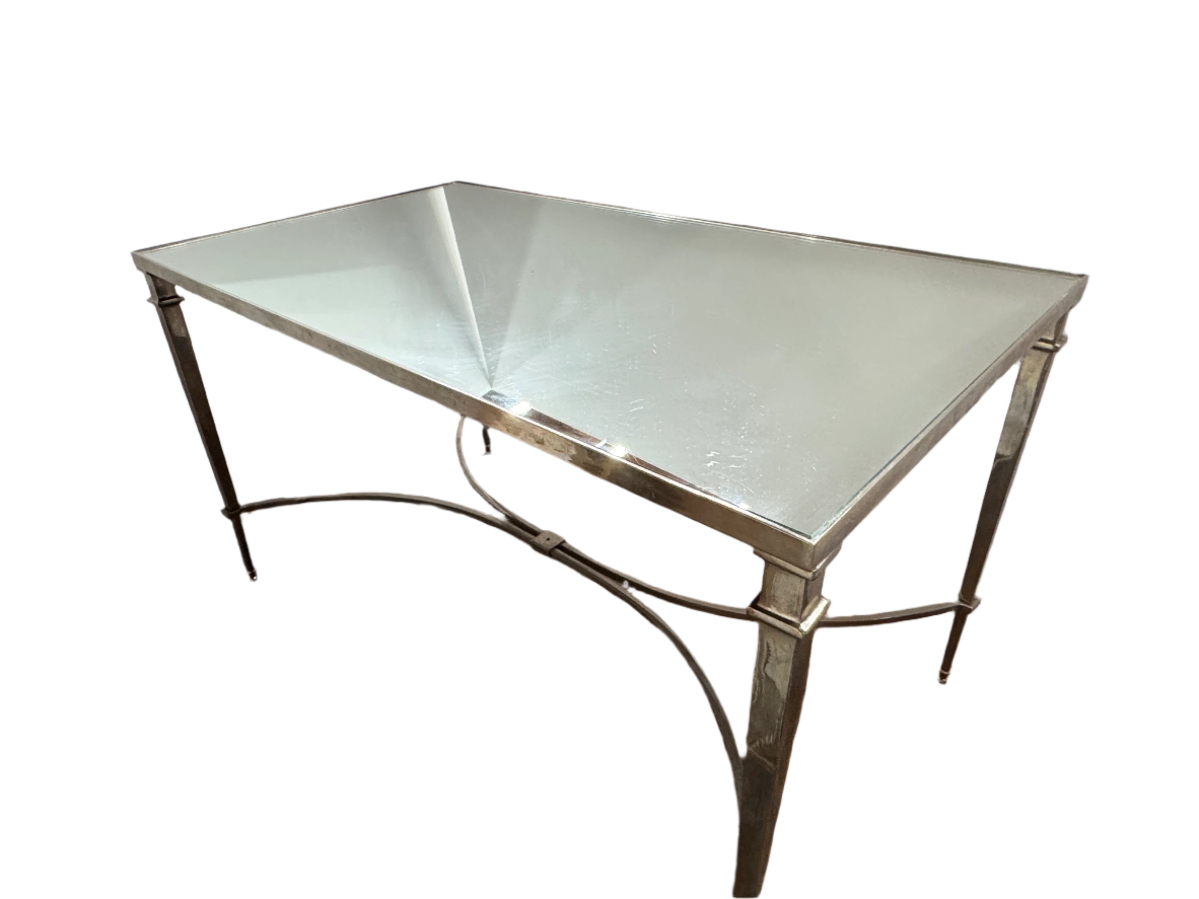 Mid Century Mirrored Glass Top Nickel Plated Brass Cocktail Table | Work of Man