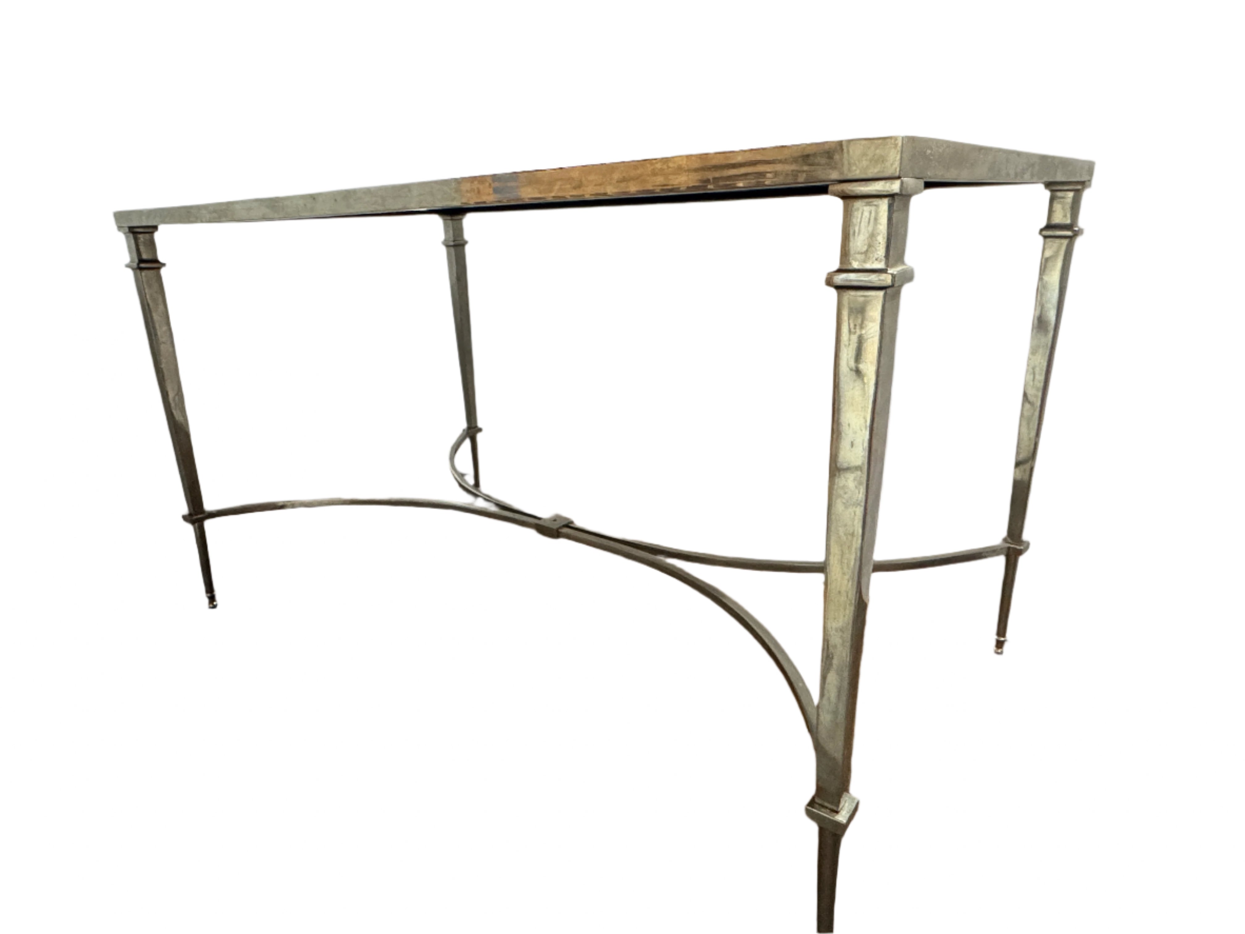 Mid Century Mirrored Glass Top Nickel Plated Brass Cocktail Table | Work of Man