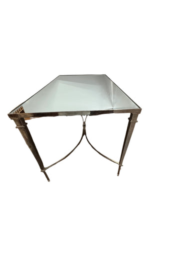 Mid Century Mirrored Glass Top Nickel Plated Brass Cocktail Table | Work of Man