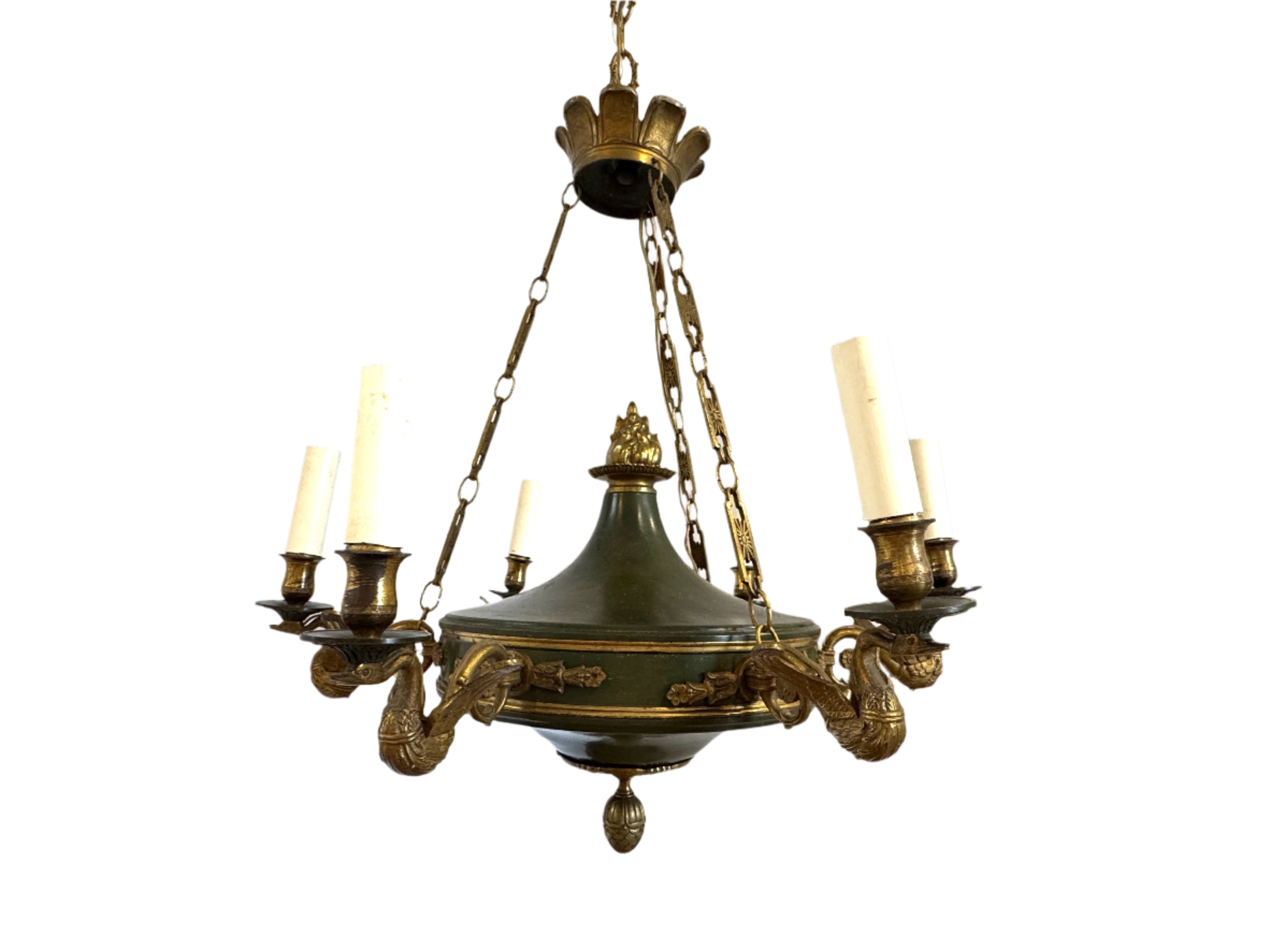 Antique Mid 19th Century French Empire Gilt & Patinated Brass Six Light Chandelier | Work of Man