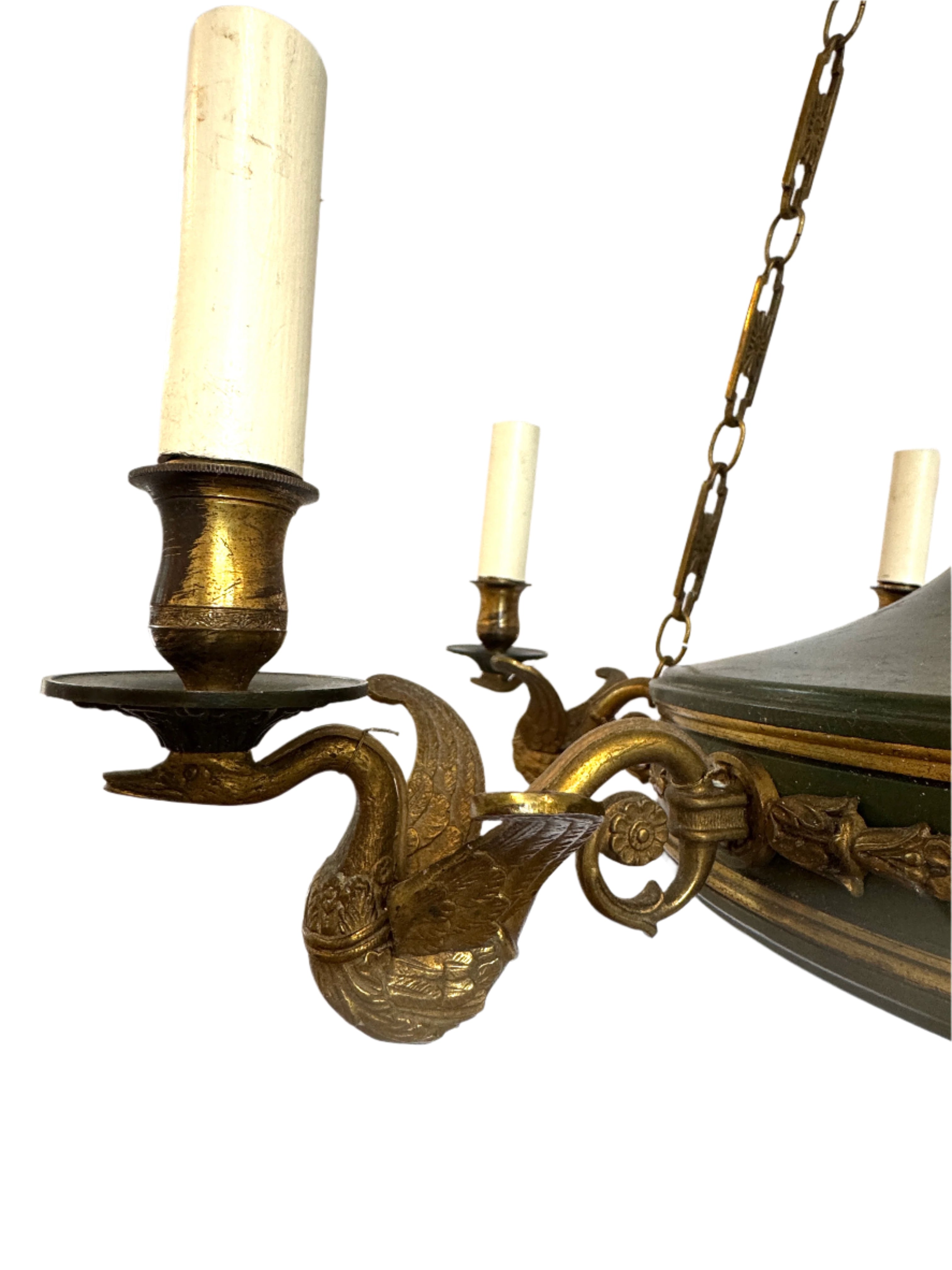 Antique Mid 19th Century French Empire Gilt & Patinated Brass Six Light Chandelier | Work of Man