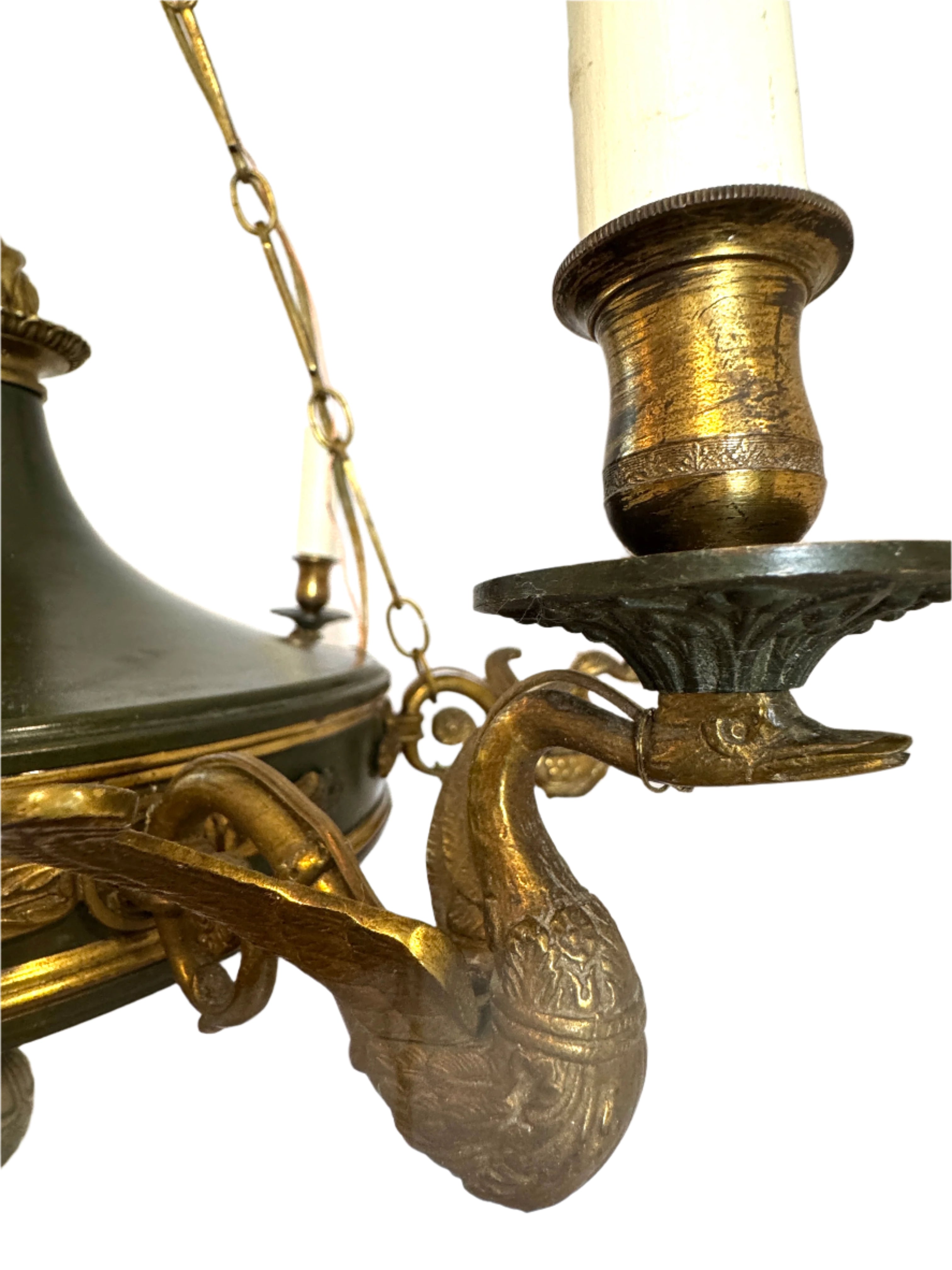 Antique Mid 19th Century French Empire Gilt & Patinated Brass Six Light Chandelier | Work of Man