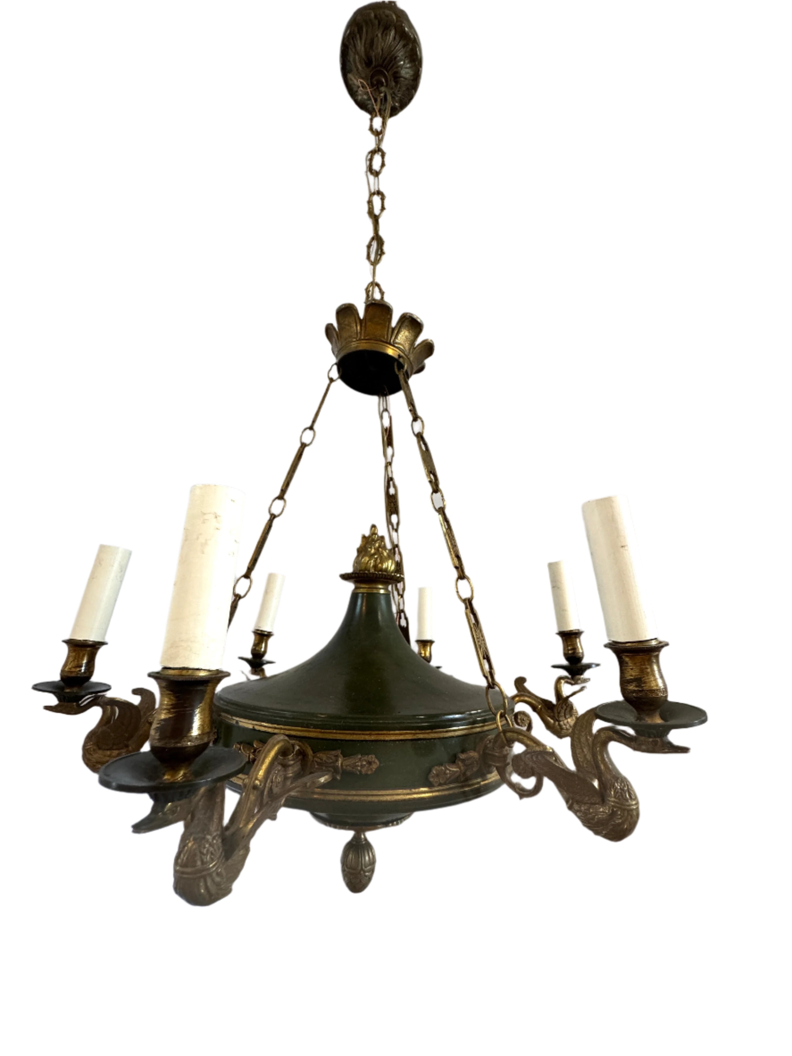Antique Mid 19th Century French Empire Gilt & Patinated Brass Six Light Chandelier | Work of Man