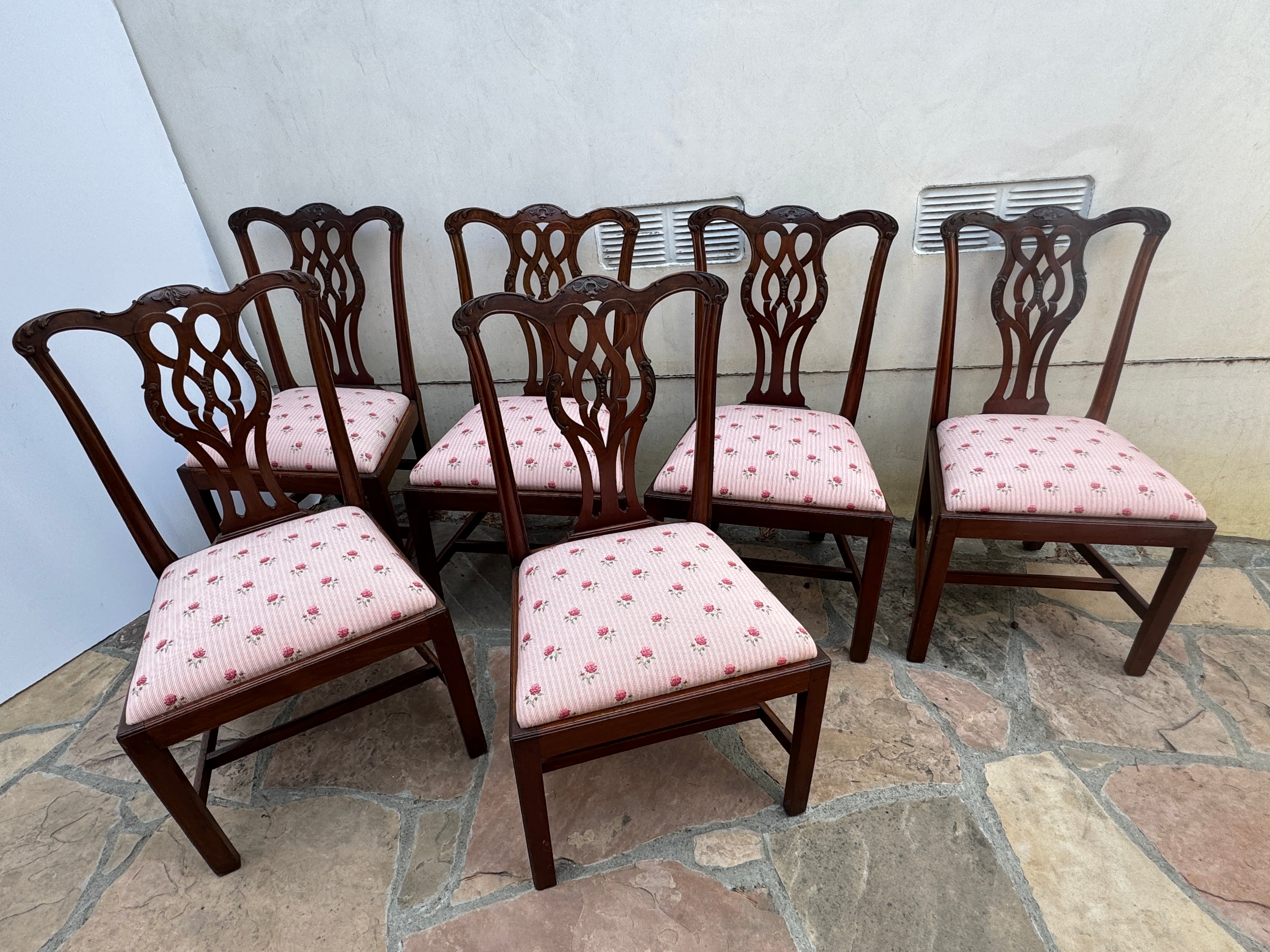 AF2-075: Antique Chippendale Carved Mahogany Set of Six Side Chairs Early 19th Century