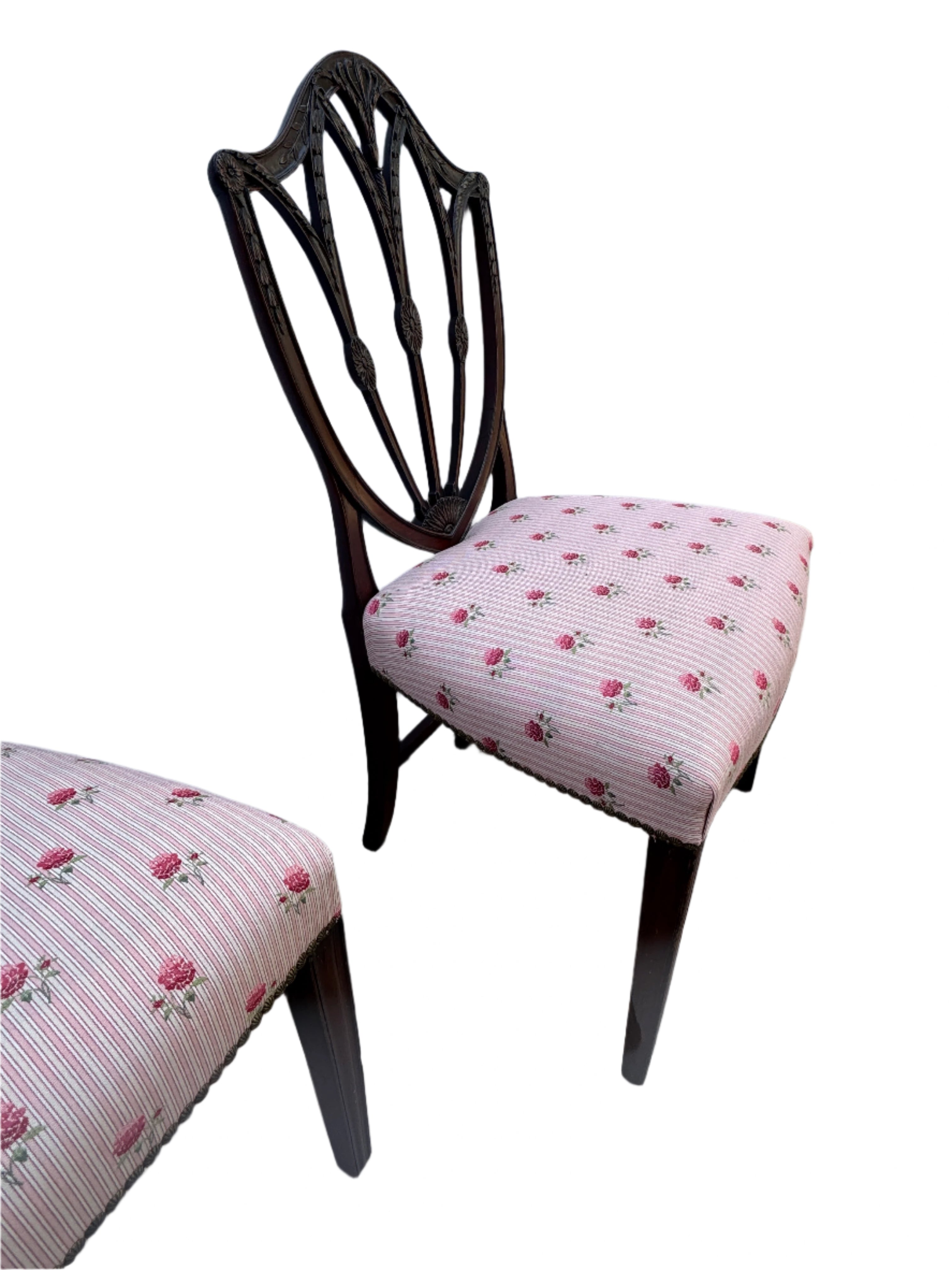 Antique Hepplewhite Carved Mahogany Pair of Side Chairs Early 19th Century | Work of Man