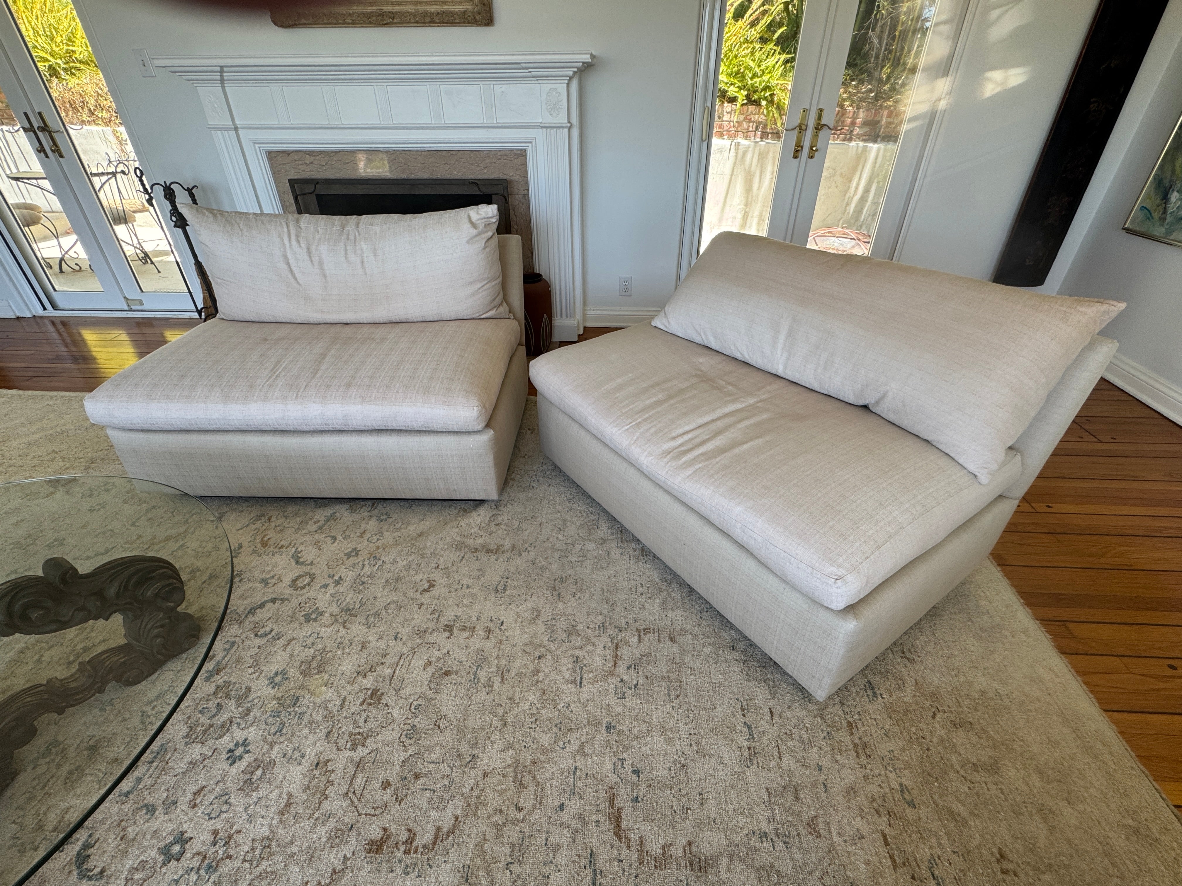 AF2-072: Pair Armless Loveseats Down Cushions Circa 1970's