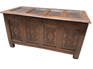 AF4-044: Antique Carved Oak Jacobean Blanket Chest Early 19th Century