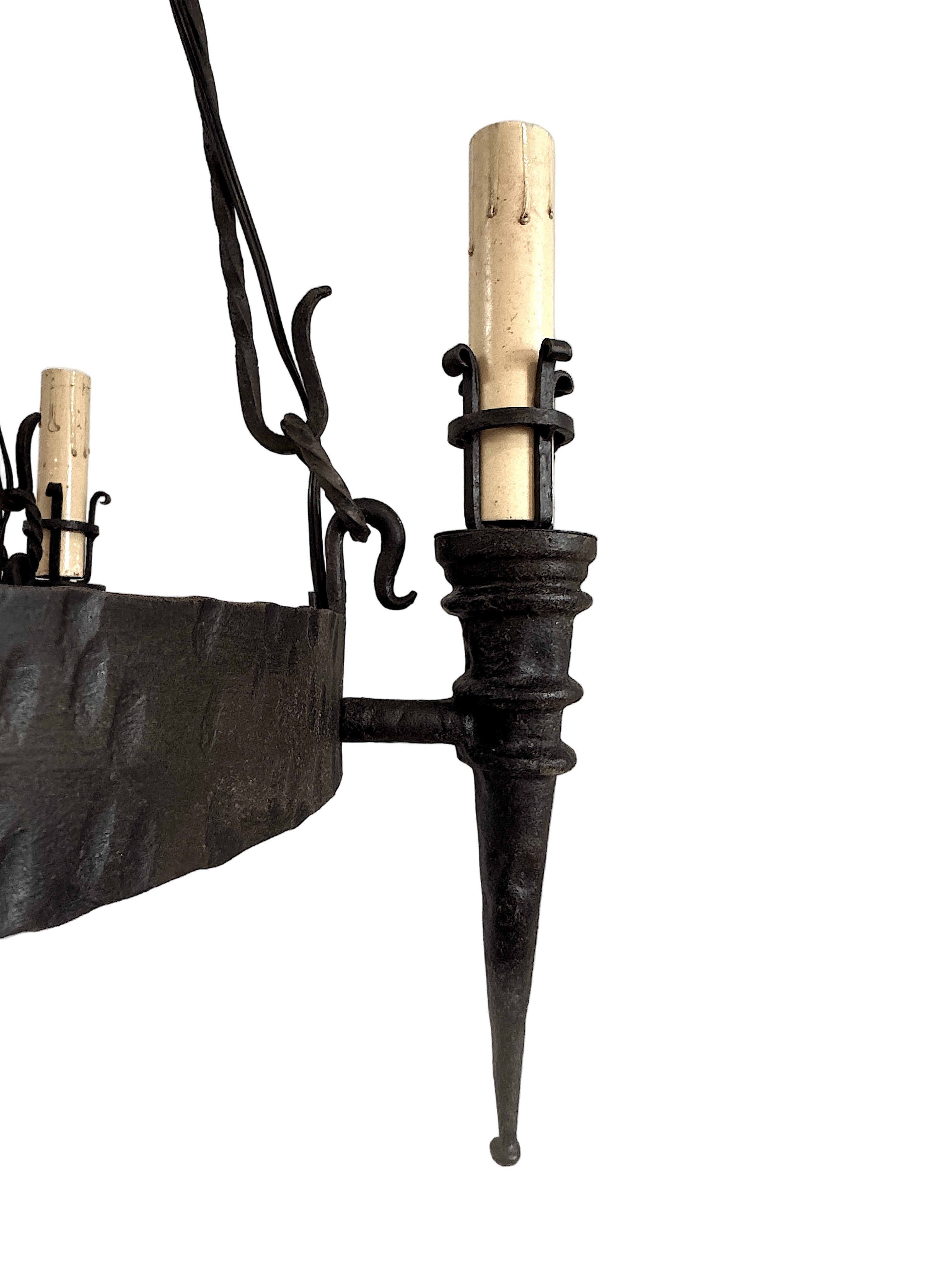 Spanish Colonial Revival Iron and Brass Four Light Chandelier By 20th Century Lighting | Work of Man