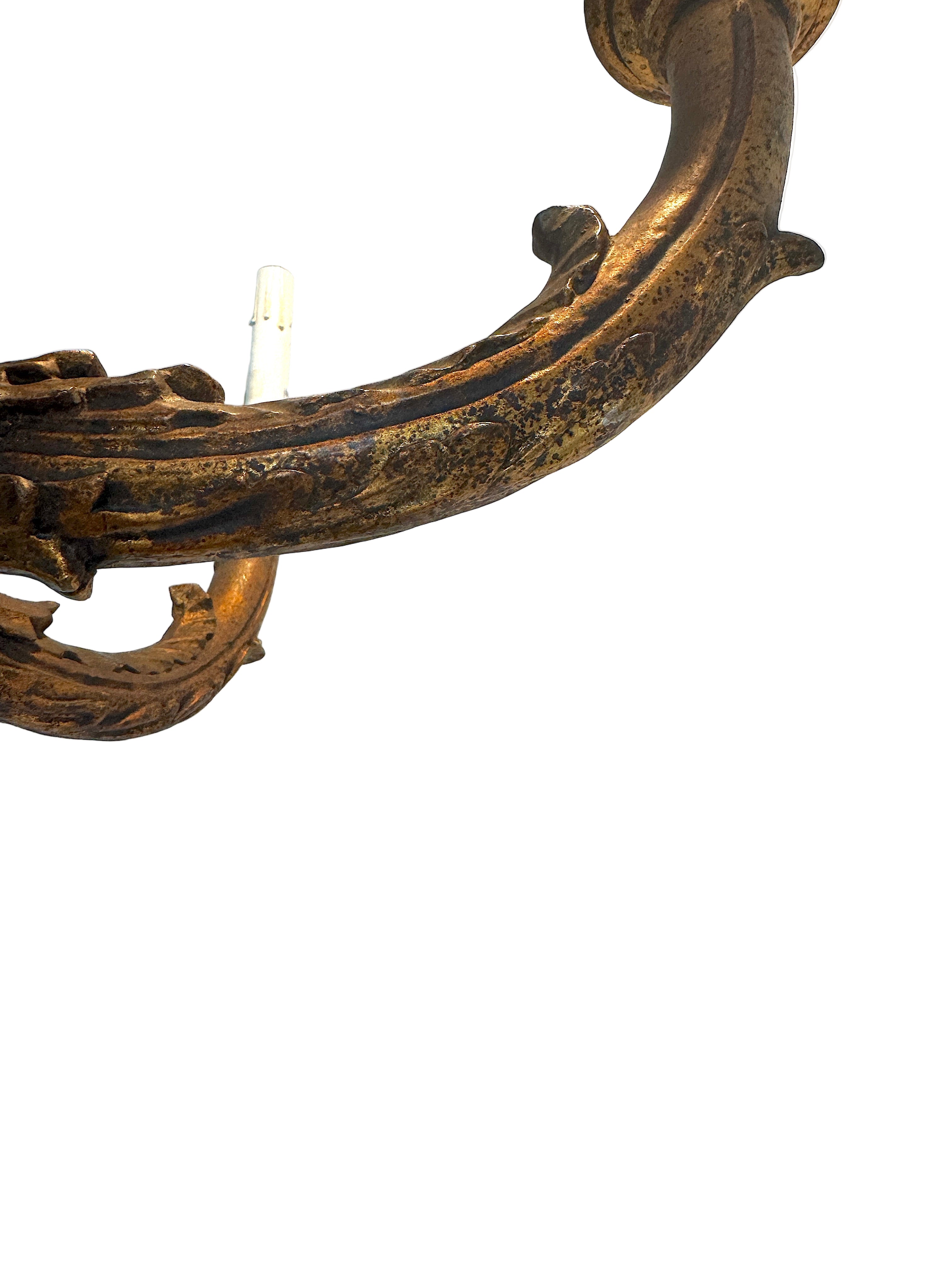 Antique Neoclassical Gilt Carved Wood Louis XVI Style Six Light Chandelier Early 20th Century | Work of Man