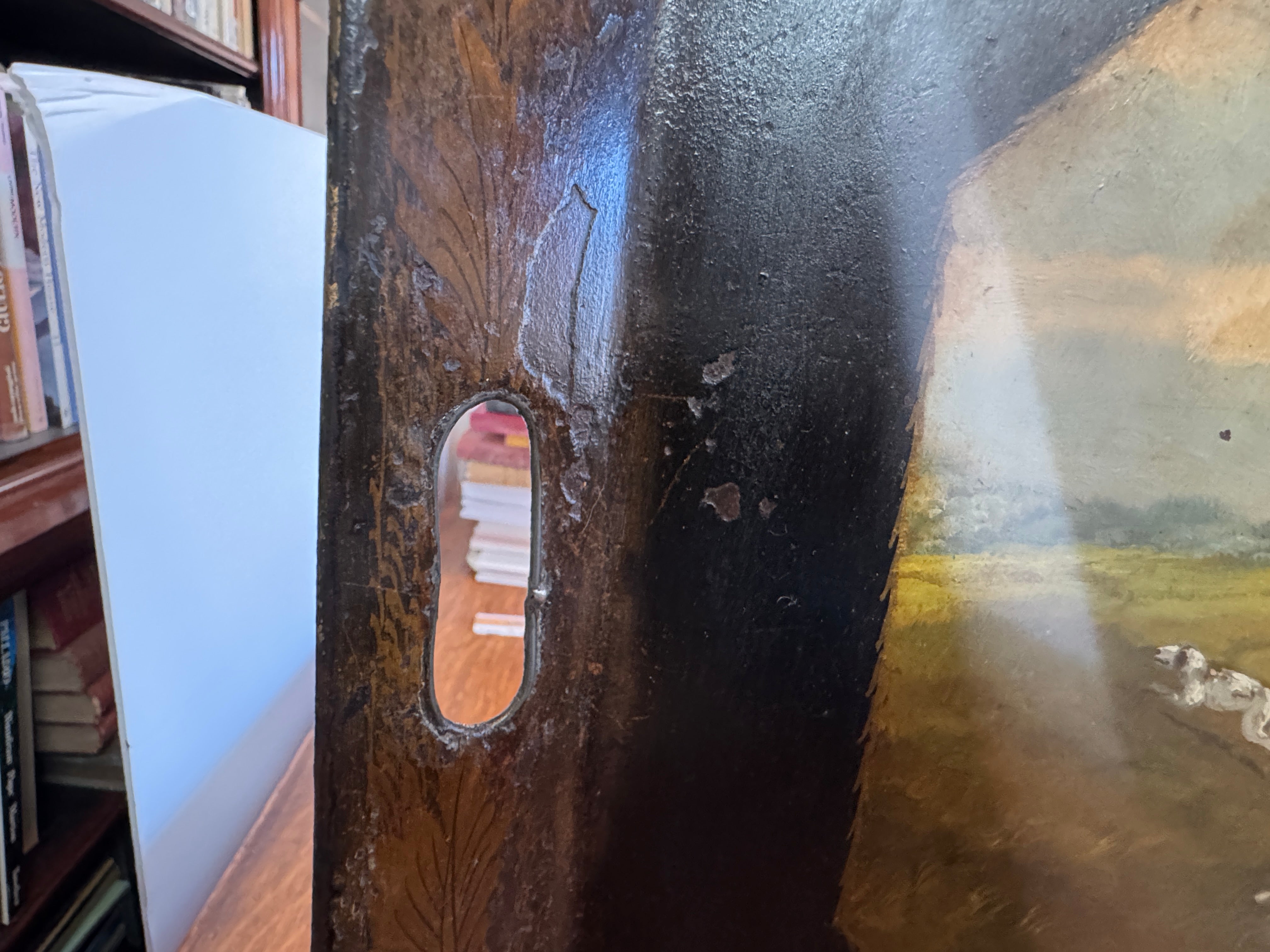 AF1-183: Antique English Tole Tray Table With Hand Painted Fox Hunt Scene Early 19th Century