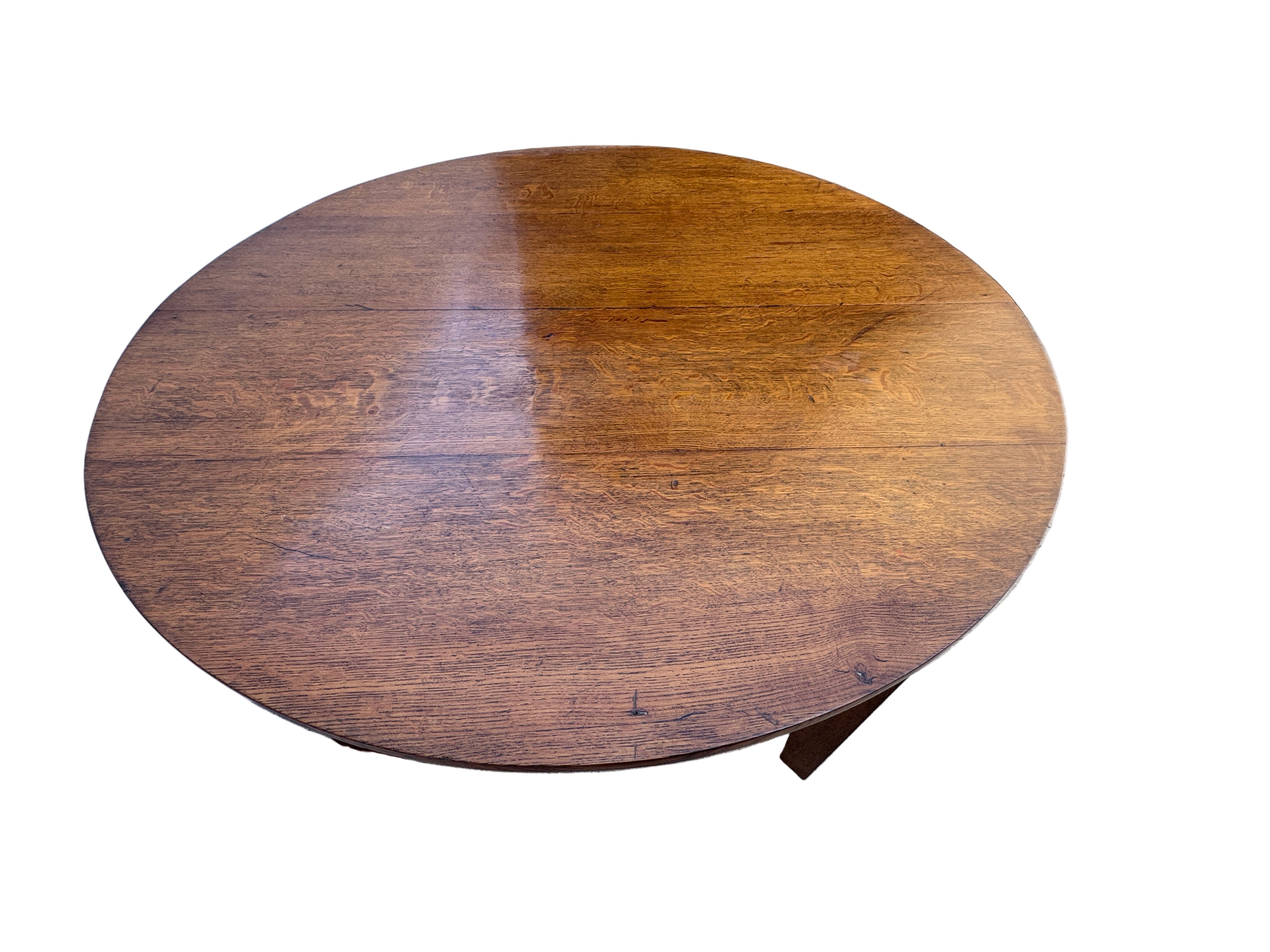 AF1-182: Antique Mission Arts & Crafts Round Quarter Sawn Oak Dining Table Early 20th Century