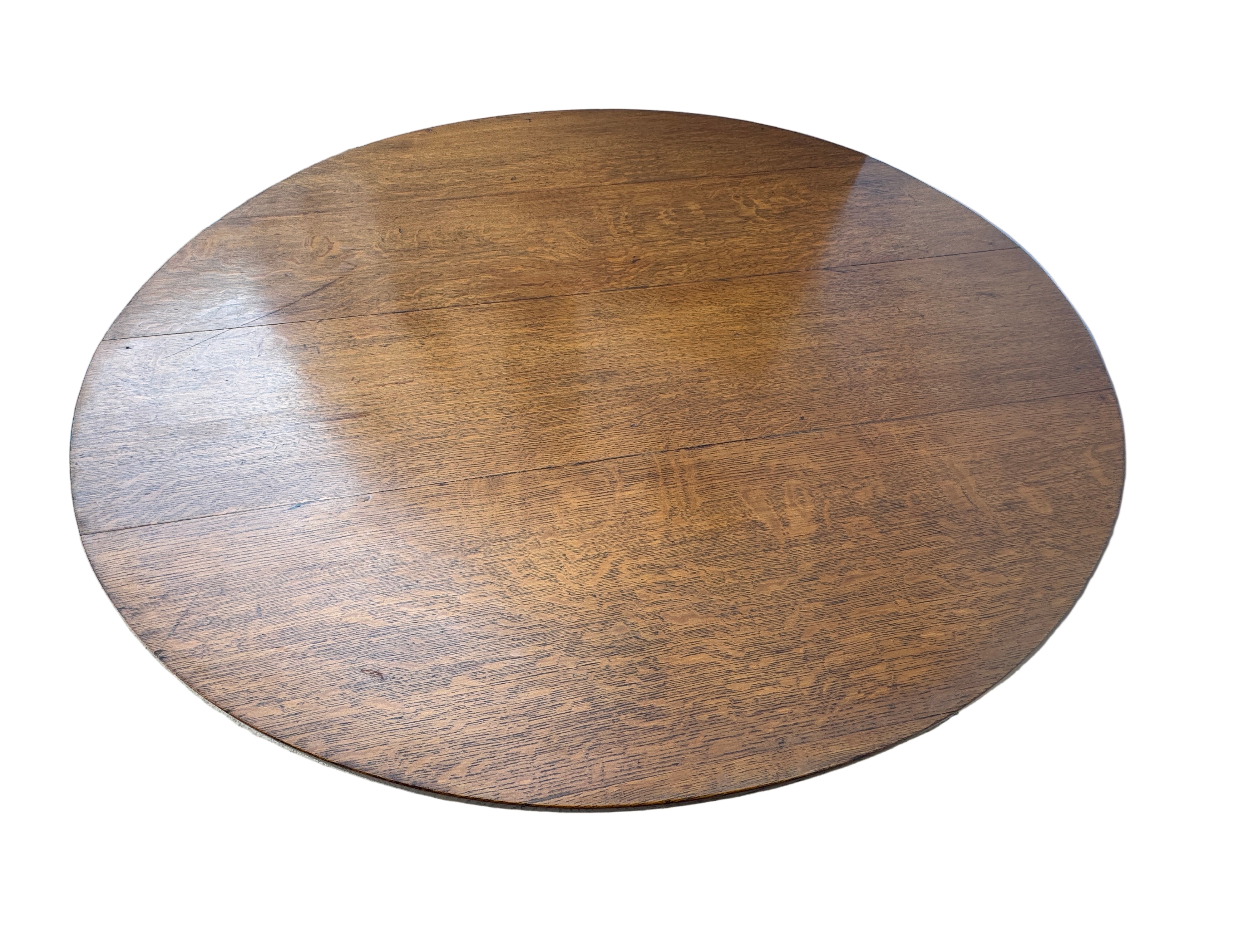 AF1-182: Antique Mission Arts & Crafts Round Quarter Sawn Oak Dining Table Early 20th Century