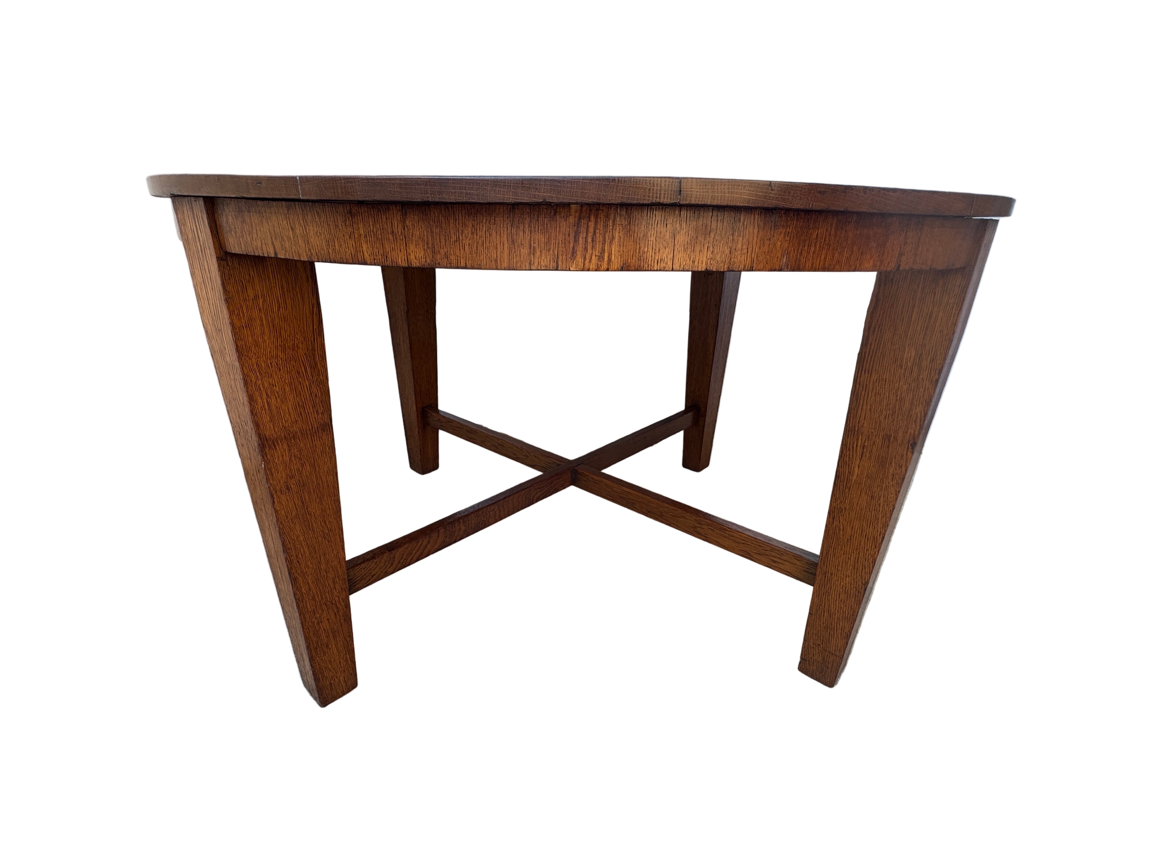 AF1-182: Antique Mission Arts & Crafts Round Quarter Sawn Oak Dining Table Early 20th Century