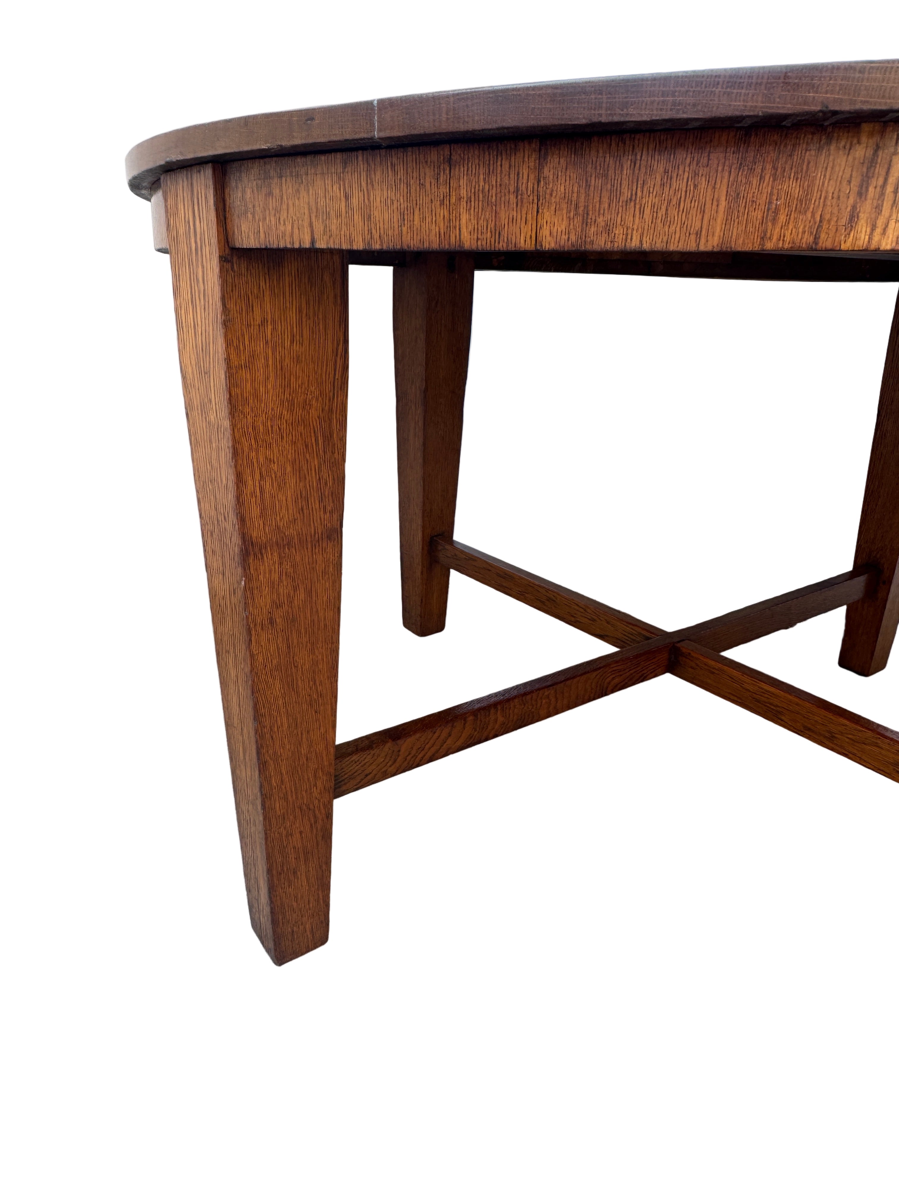 AF1-182: Antique Mission Arts & Crafts Round Quarter Sawn Oak Dining Table Early 20th Century