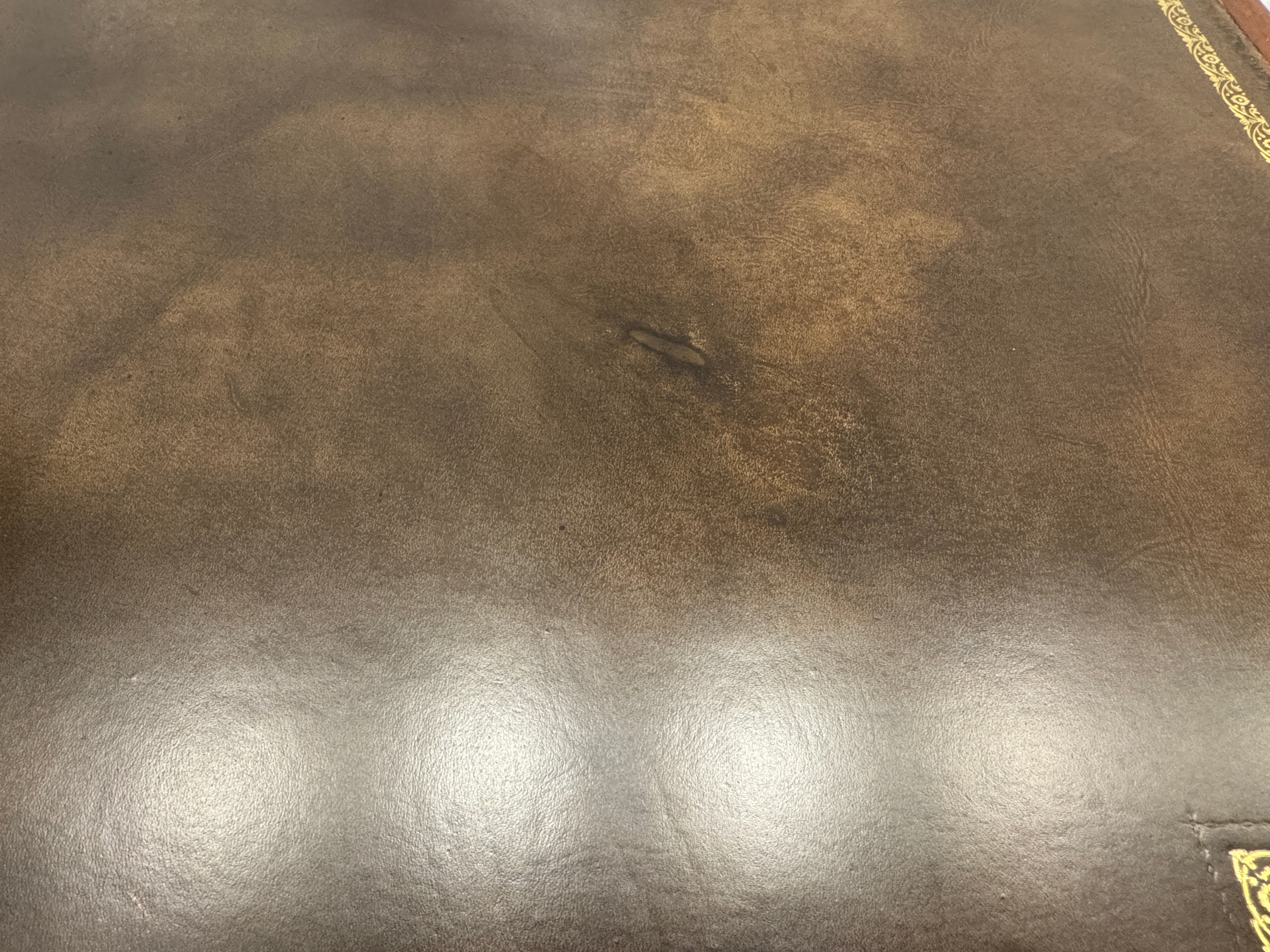 AF1-140: Burton Ching English Georgian Gilt Tooled Leather Top Walnut Games Table Late 20th Century