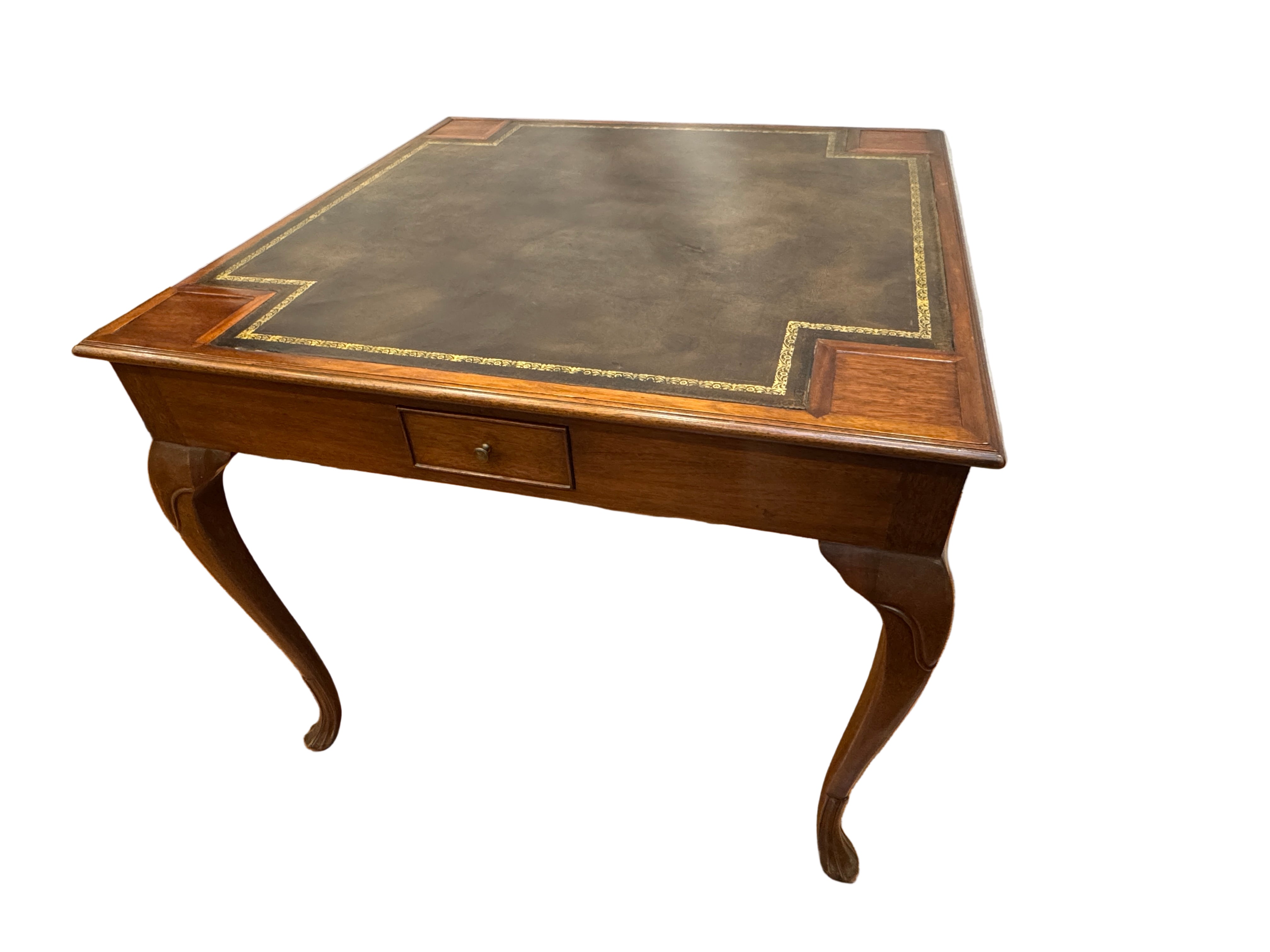 AF1-140: Burton Ching English Georgian Gilt Tooled Leather Top Walnut Games Table Late 20th Century