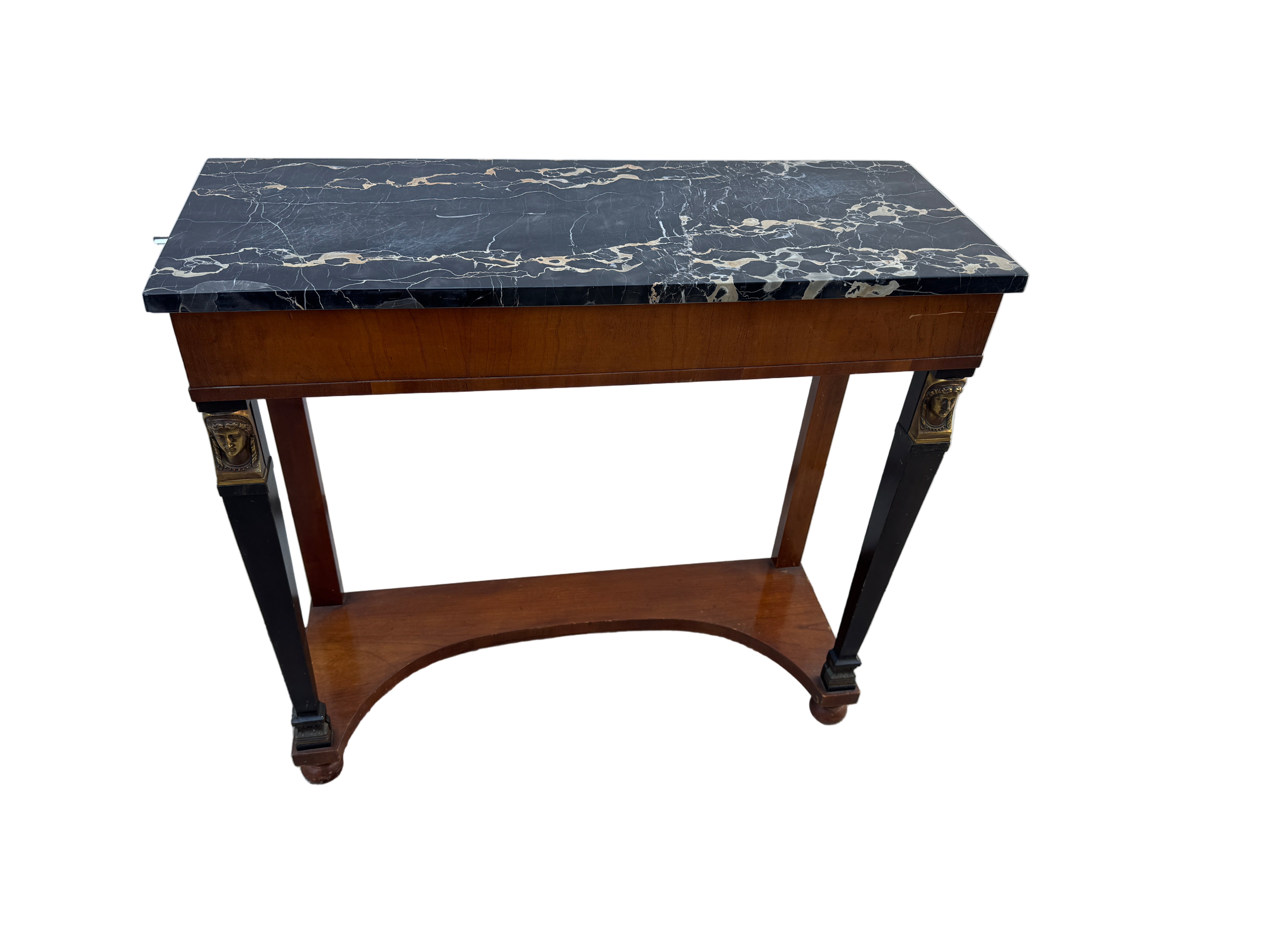 French Empire Style Mid Century Console Table & Mirror With Portoro Marble | Work of Man