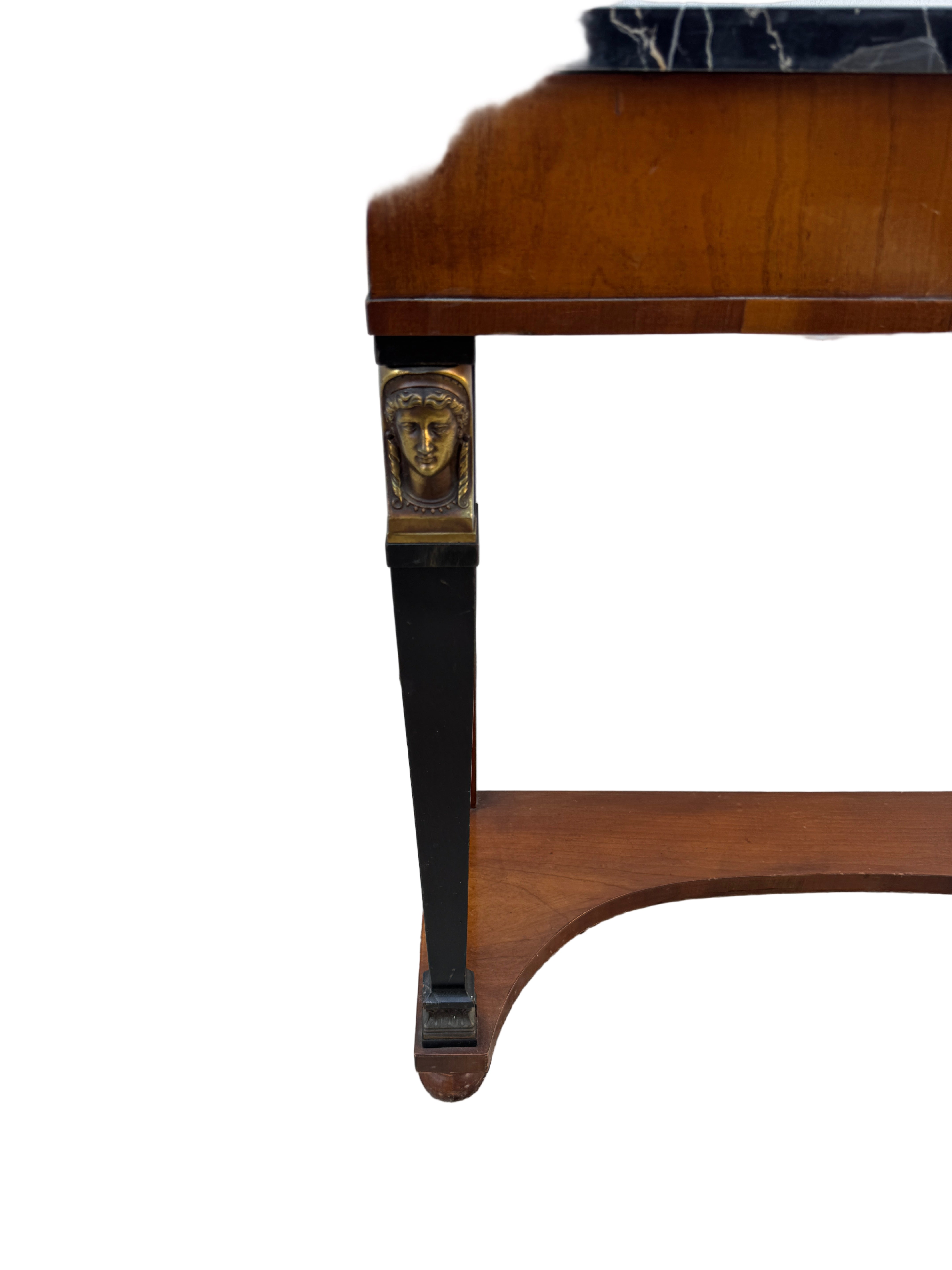 French Empire Style Mid Century Console Table & Mirror With Portoro Marble | Work of Man