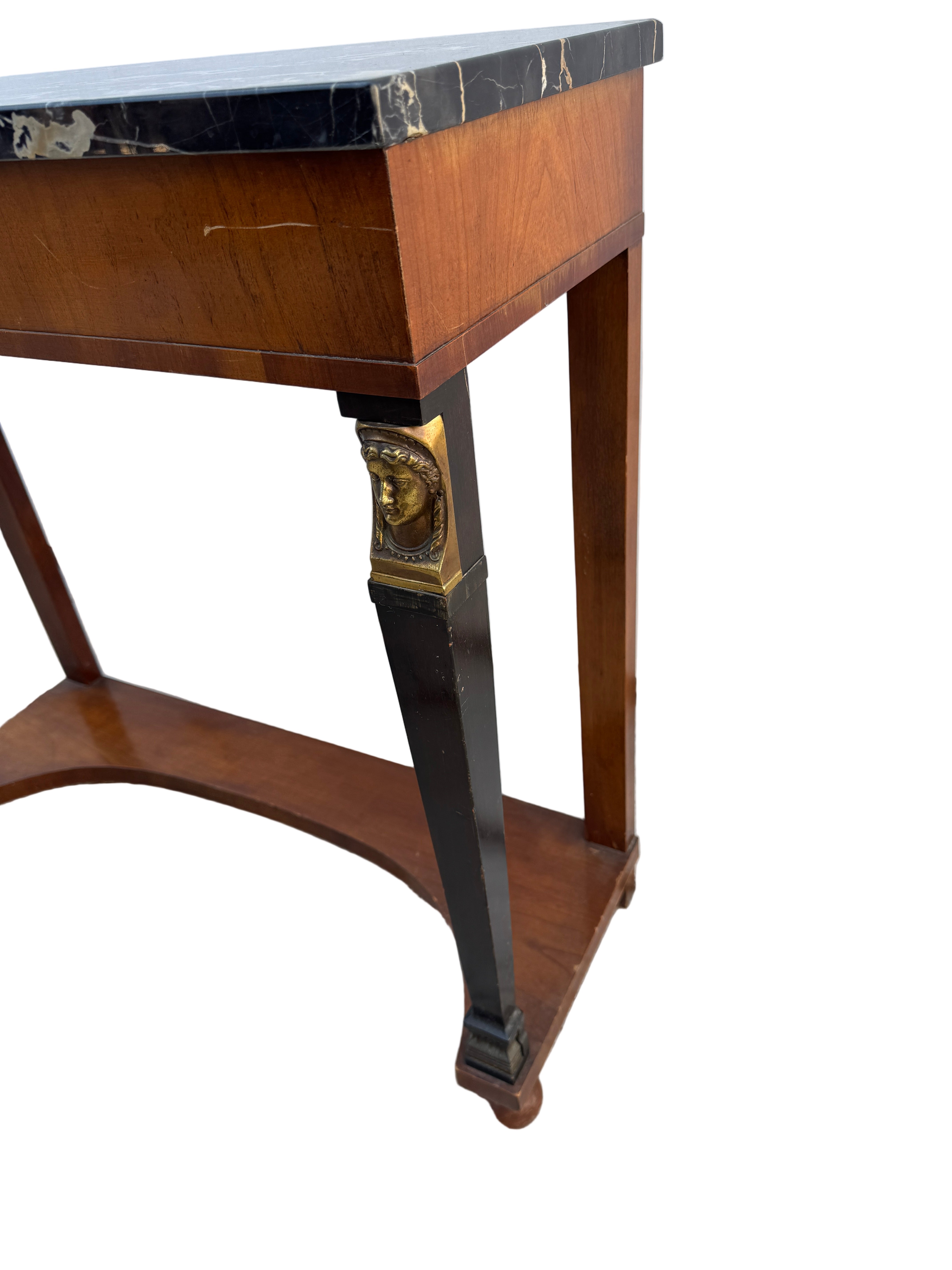 French Empire Style Mid Century Console Table & Mirror With Portoro Marble | Work of Man