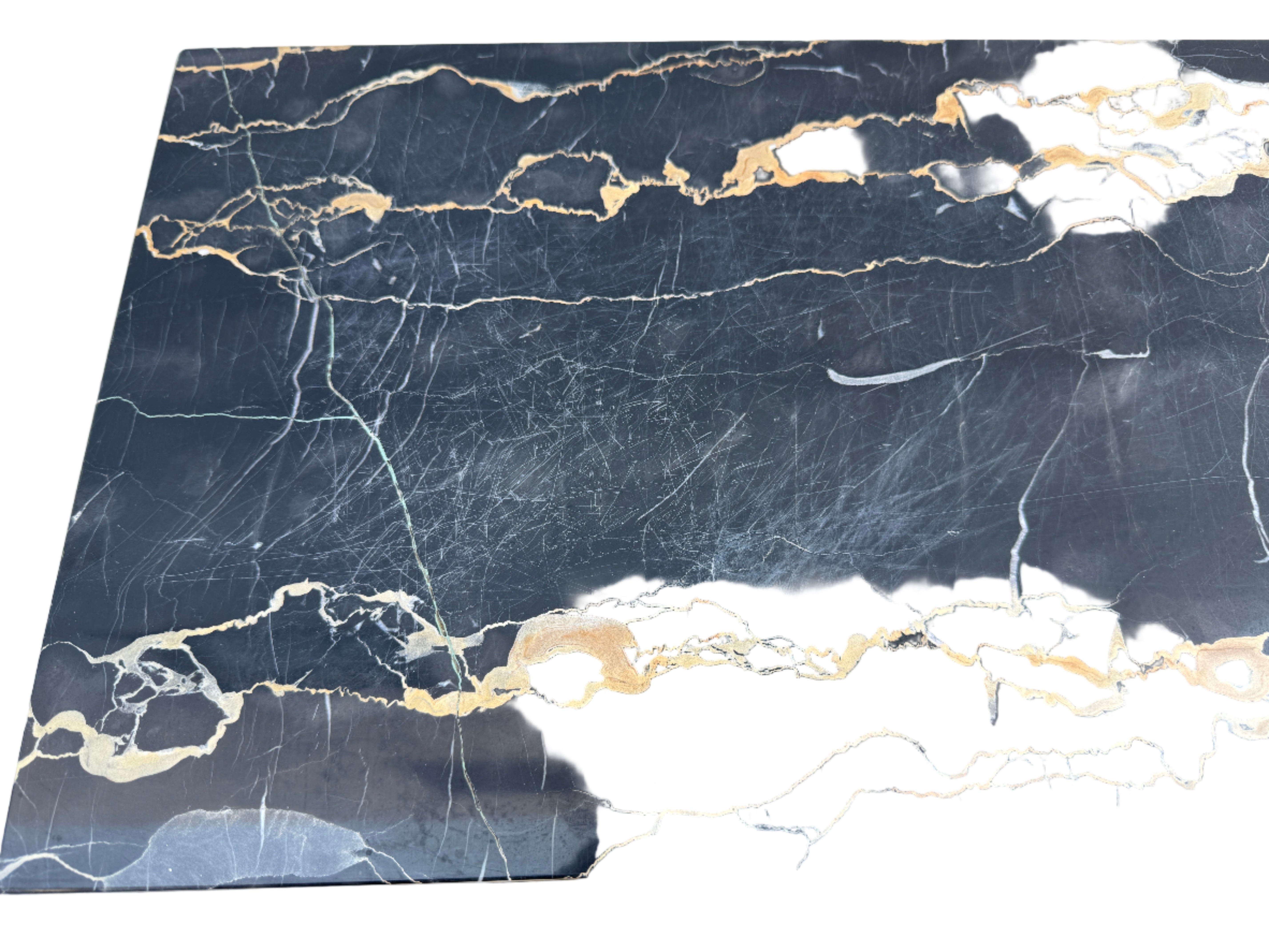 French Empire Style Mid Century Console Table & Mirror With Portoro Marble | Work of Man