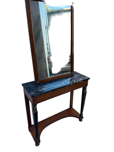French Empire Style Mid Century Console Table & Mirror With Portoro Marble | Work of Man