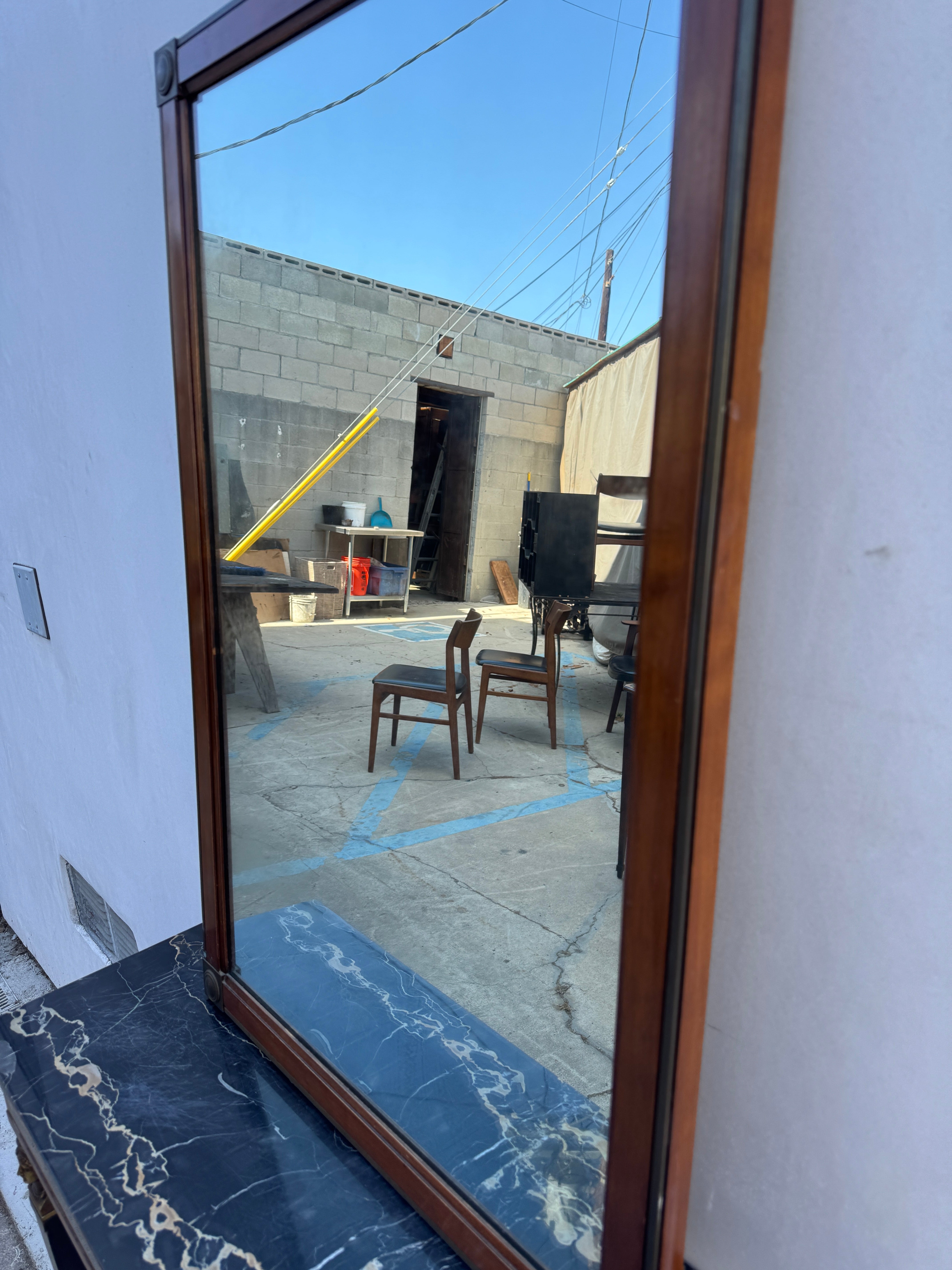 AF1-184: French Empire Style Mid Century Console Table & Mirror With Portoro Marble