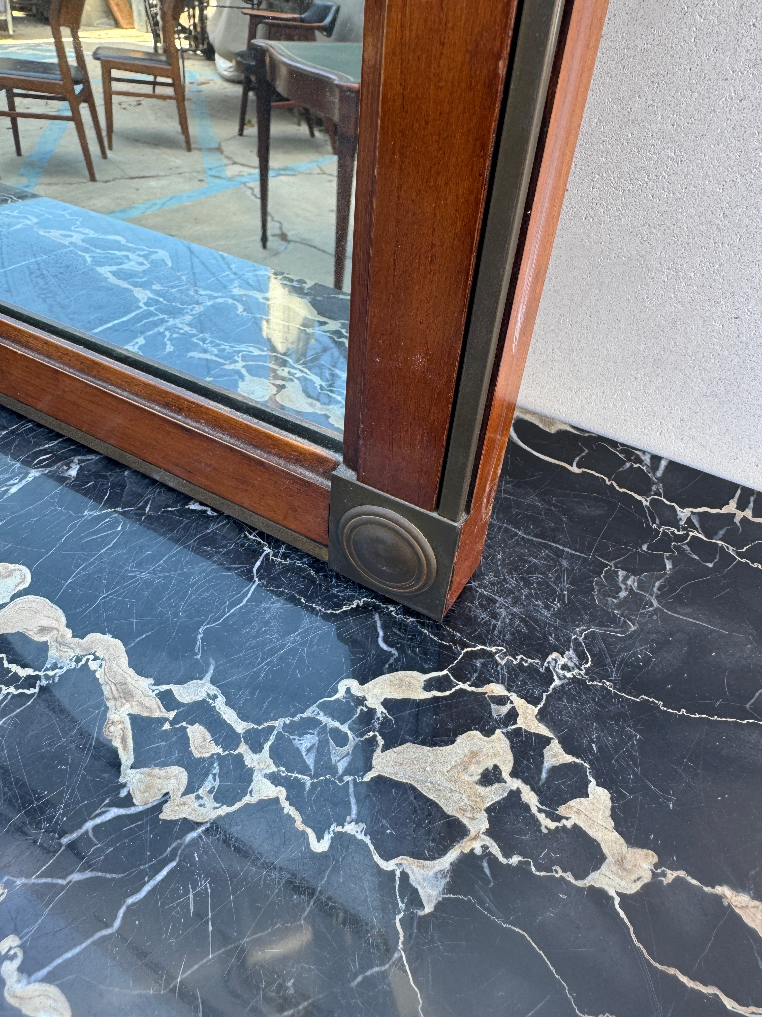French Empire Style Mid Century Console Table & Mirror With Portoro Marble | Work of Man