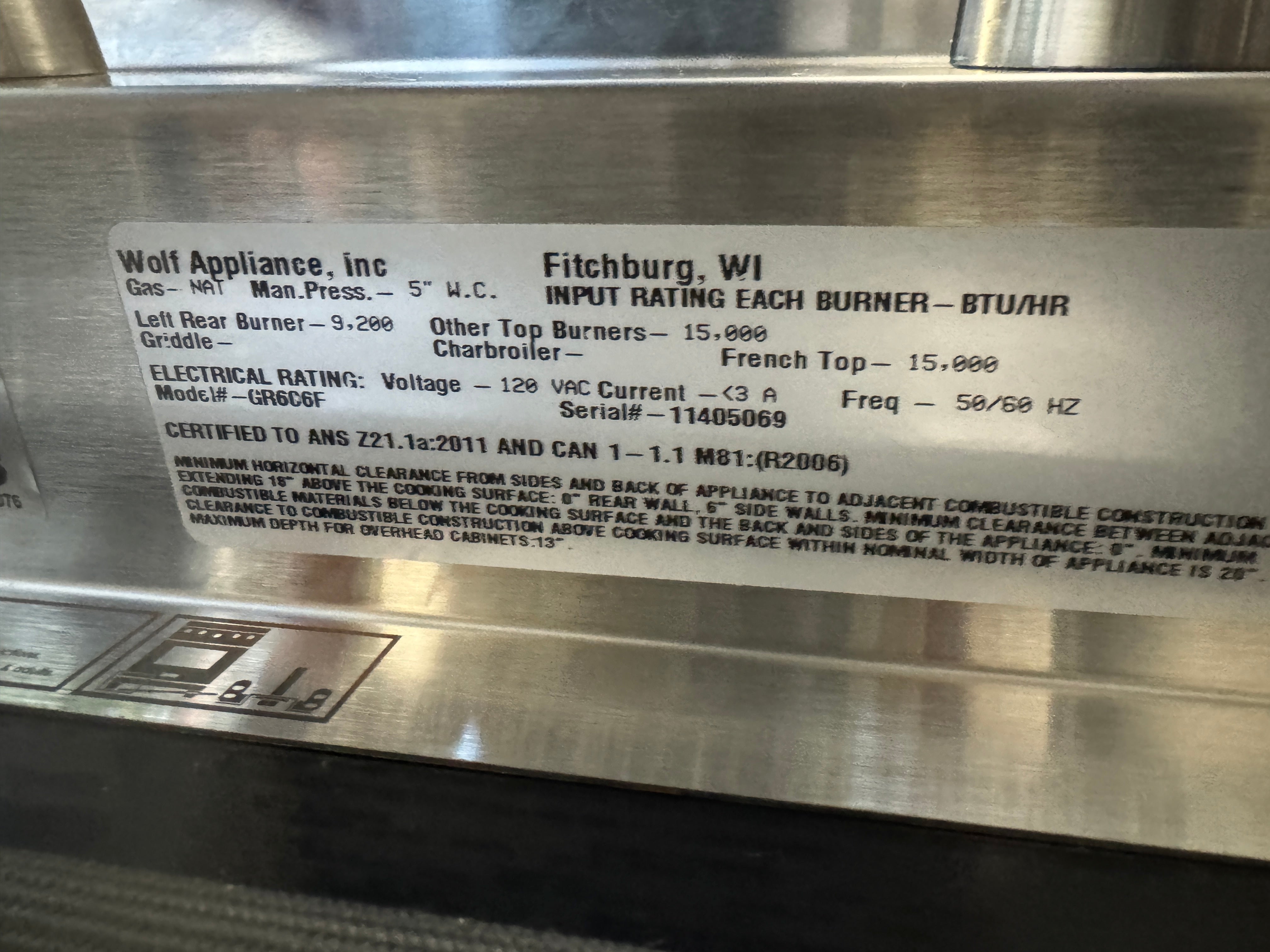 CR13-001: Wolf 60" Gas Range Model # GR606F With French Top Never Used