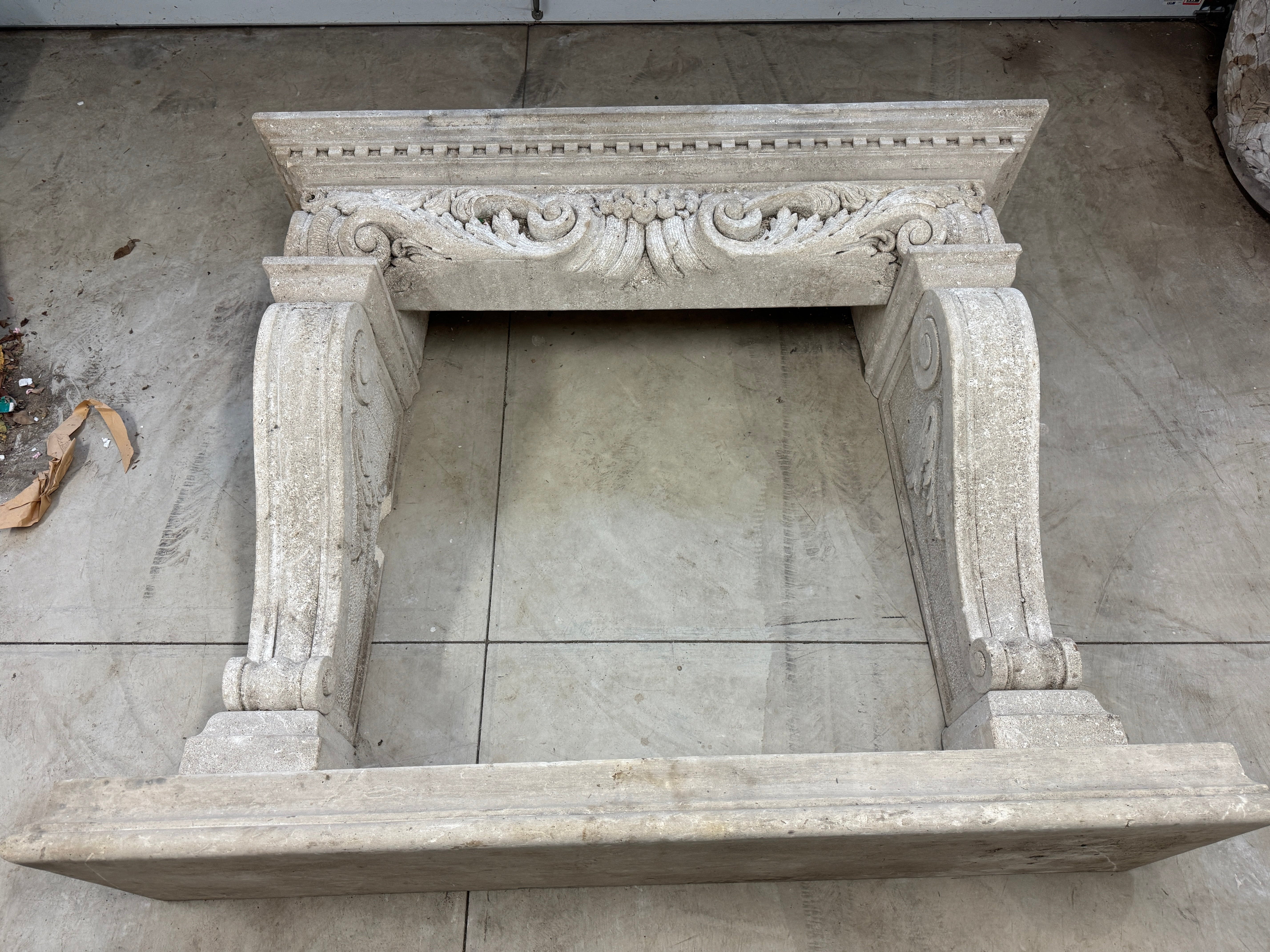 Monumental Spanish Baroque Carved Stone Fireplace Mantle Surround | Work of Man