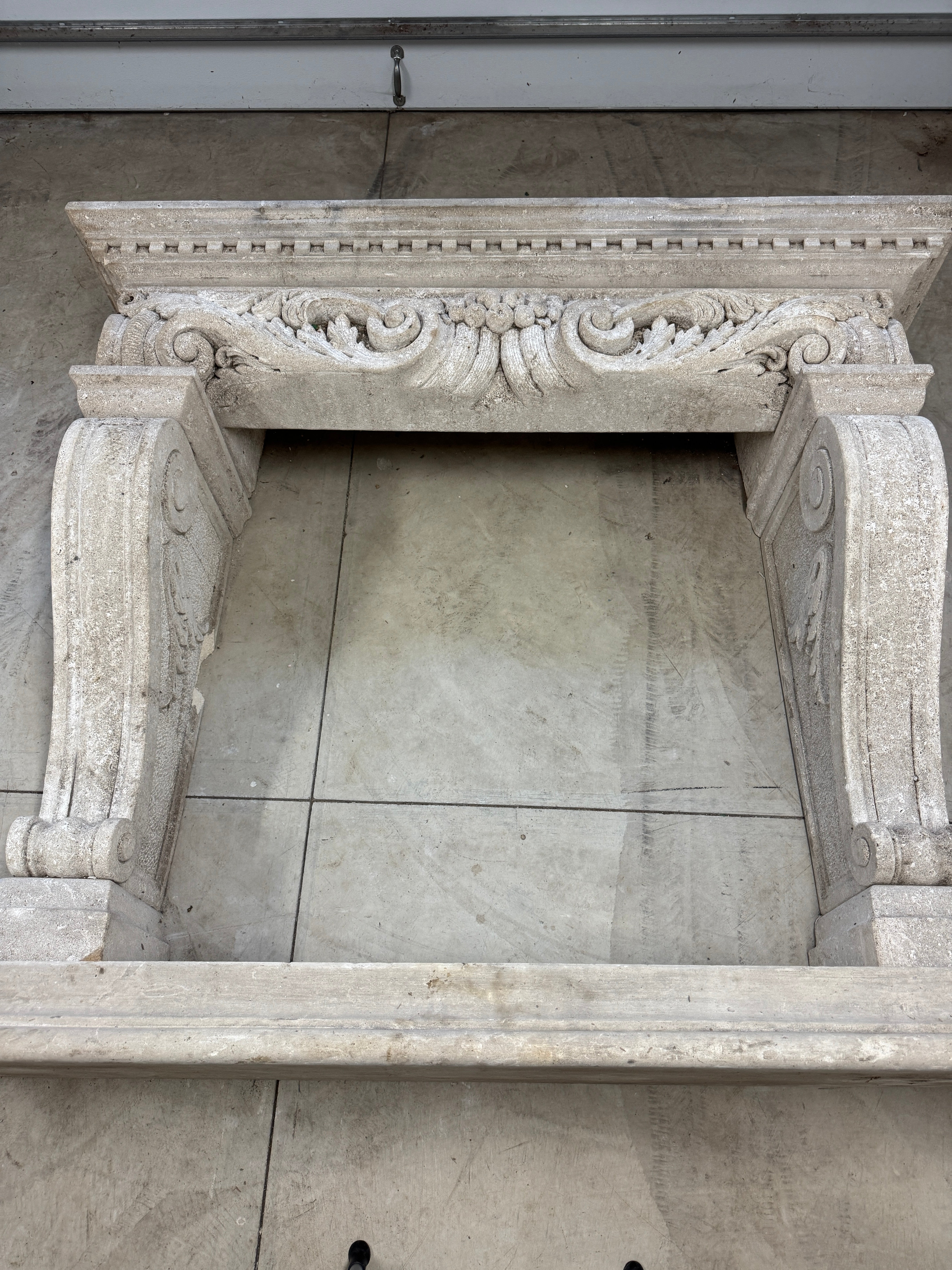 AA6-010: Monumental Spanish Baroque Carved Stone Fireplace Mantle Surround