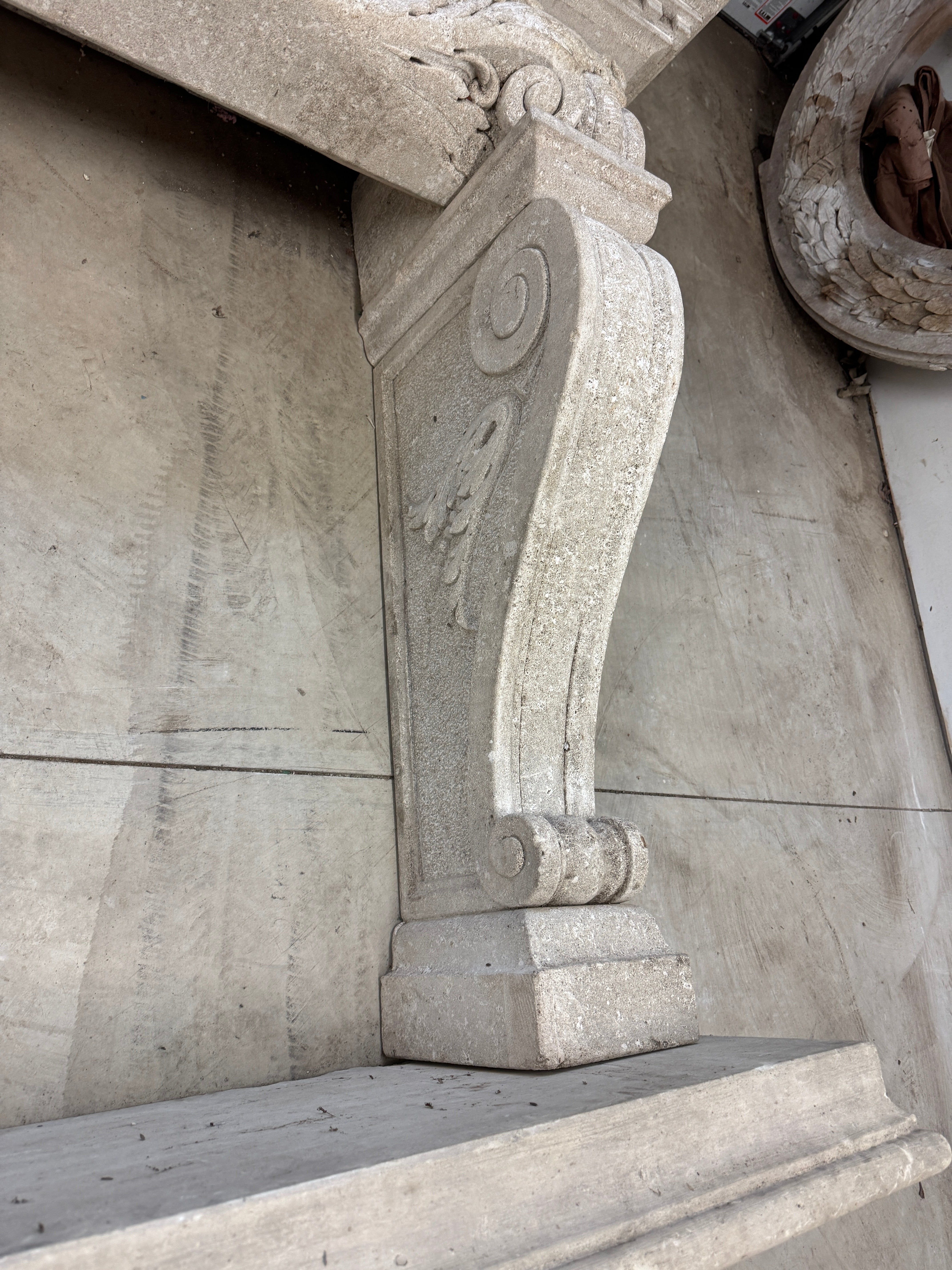 AA6-010: Monumental Spanish Baroque Carved Stone Fireplace Mantle Surround