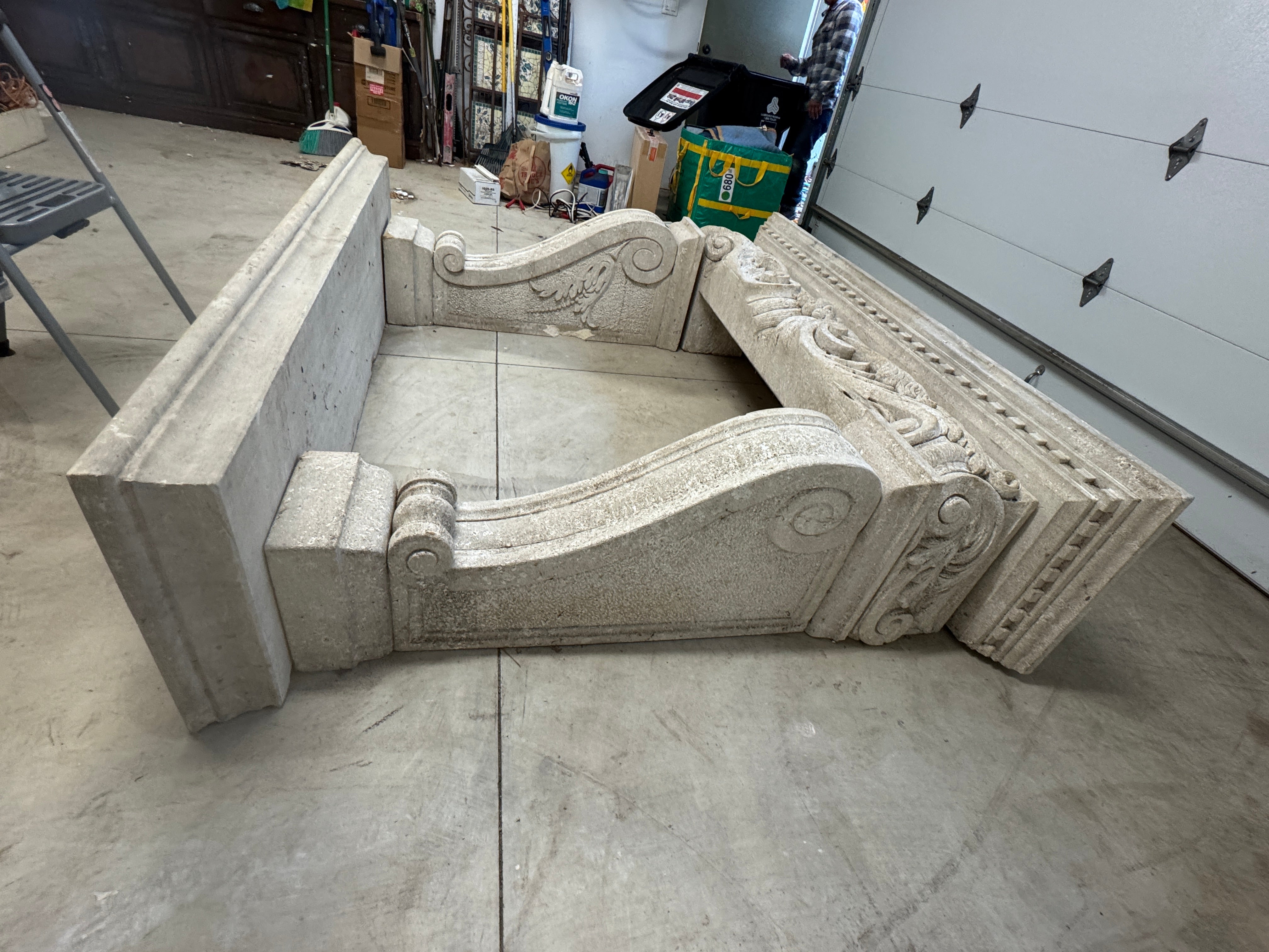 AA6-010: Monumental Spanish Baroque Carved Stone Fireplace Mantle Surround