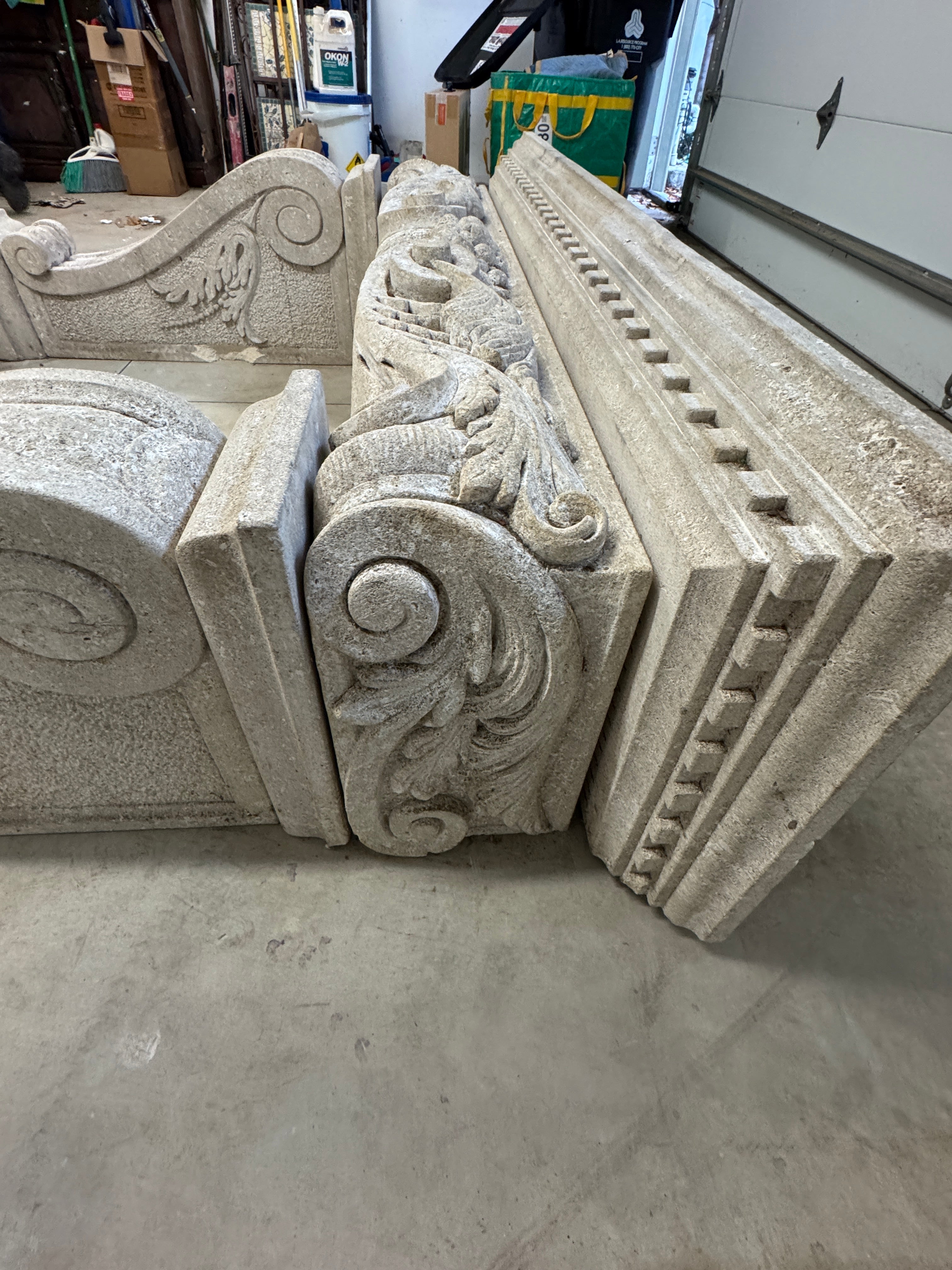 AA6-010: Monumental Spanish Baroque Carved Stone Fireplace Mantle Surround