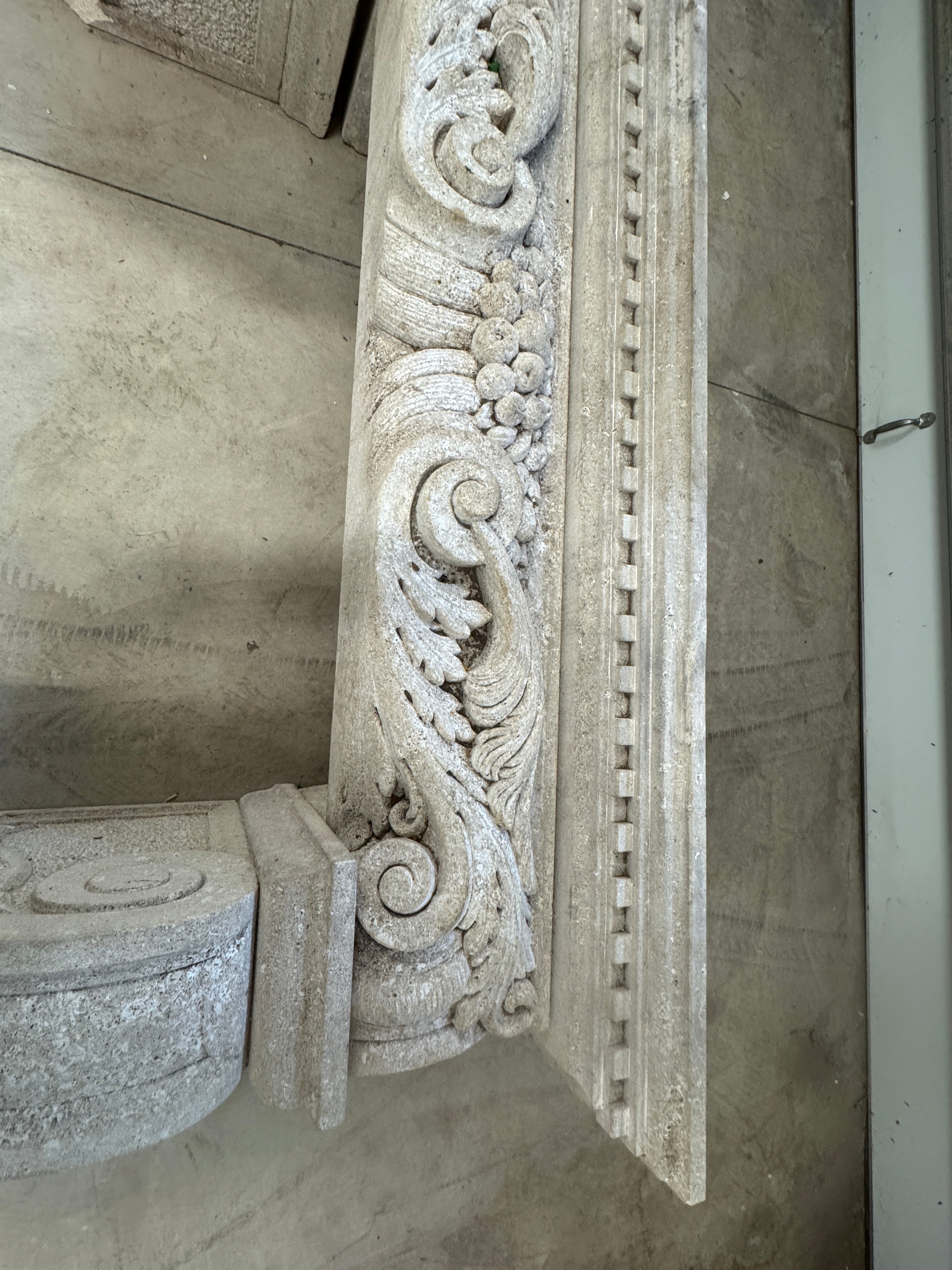 AA6-010: Monumental Spanish Baroque Carved Stone Fireplace Mantle Surround